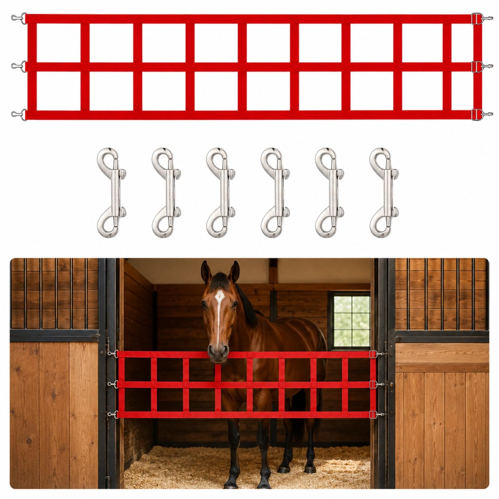 10 ft Adjustable Horse Stall Guard Polypropylene Webbing Red