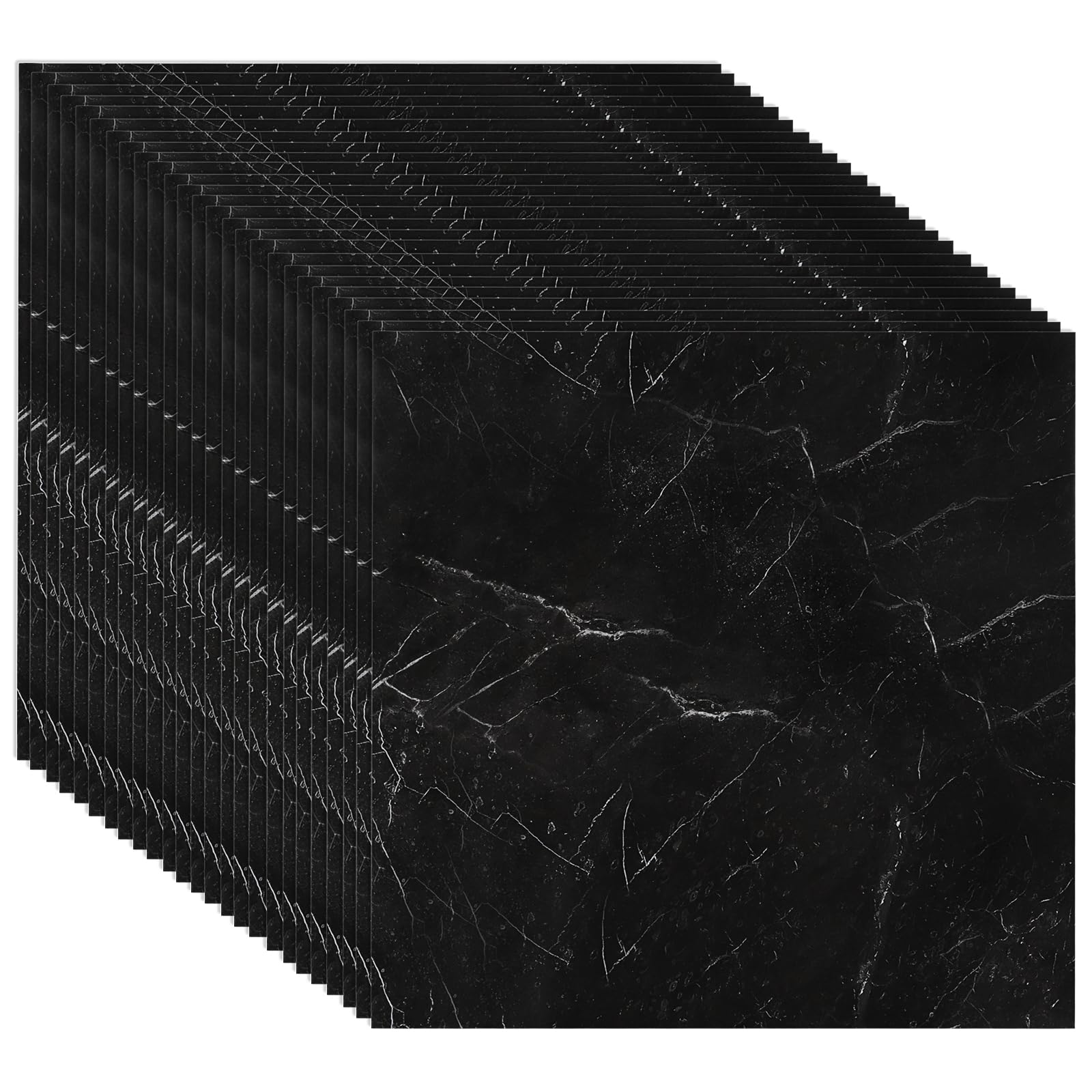 CYEER 25 Stück PVC Bodenbelag Selbstklebend Schwarz 30x30cm, Vinylboden Marmoroptik, Wasserfeste Bodenfliesen für Bad & Küche, DIY Renovierung ca. 2,25 m²