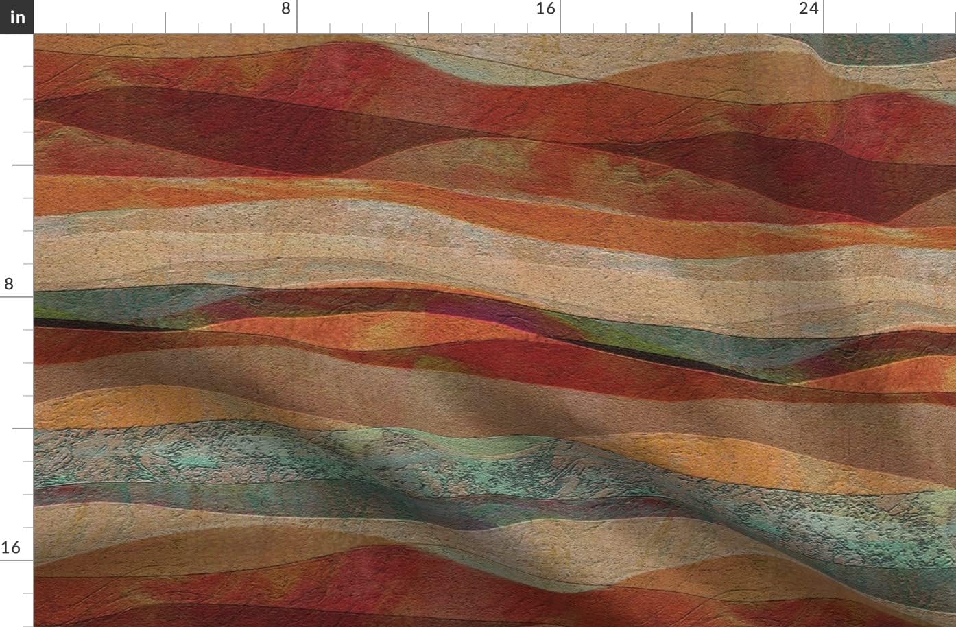 Spoonflower Fabric - Abstract Landscape Travertine Look Sandstone Coral Orange Teal Green Printed on Organic Cotton Sateen Fabric by The Yard - Sewing Quilting Apparel Home Decor