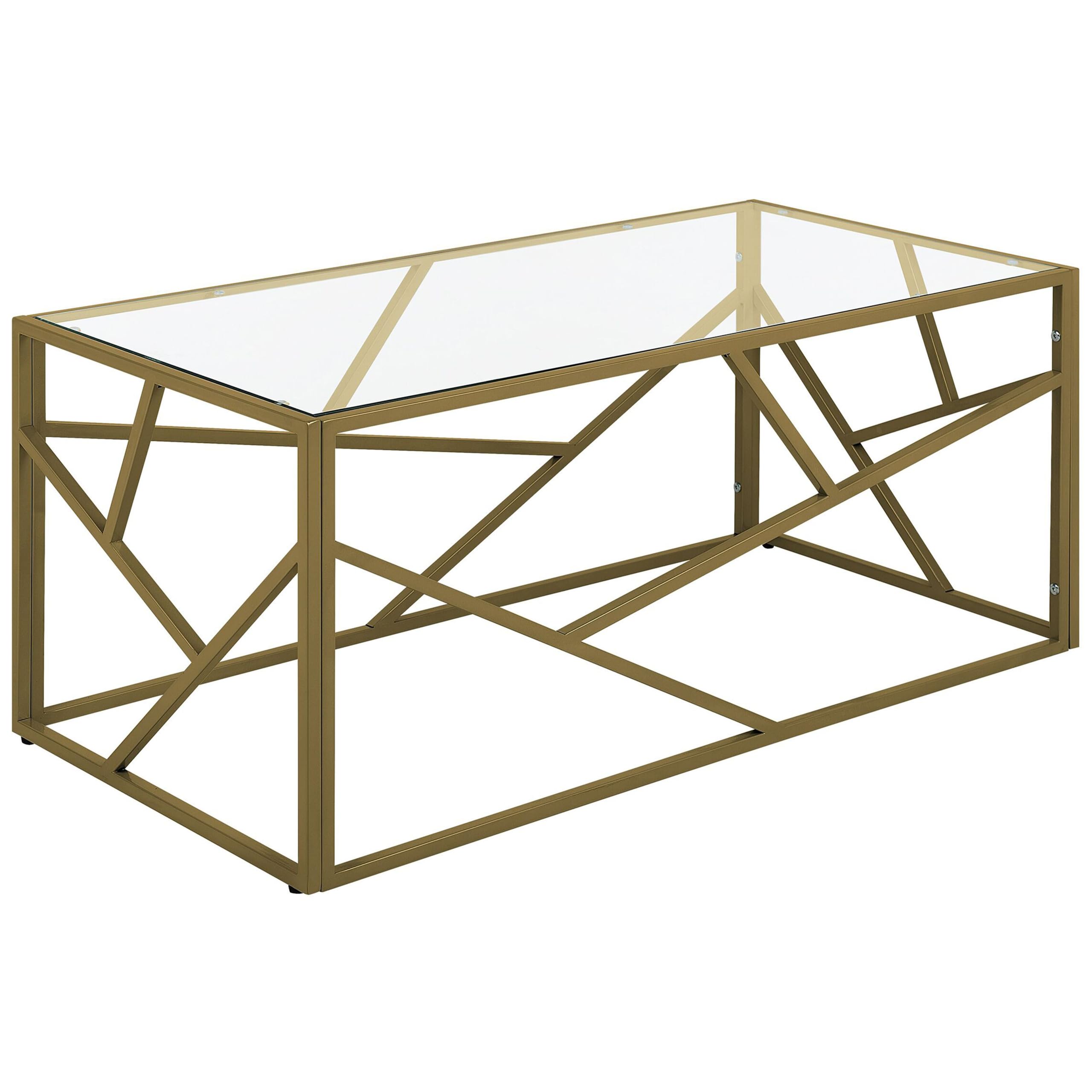 Couchtisch Glastisch mit Metallgestell golden 50 x 100 cm Glamour Kaffeetisch rechteckiger Wohnzimmertisch Orland