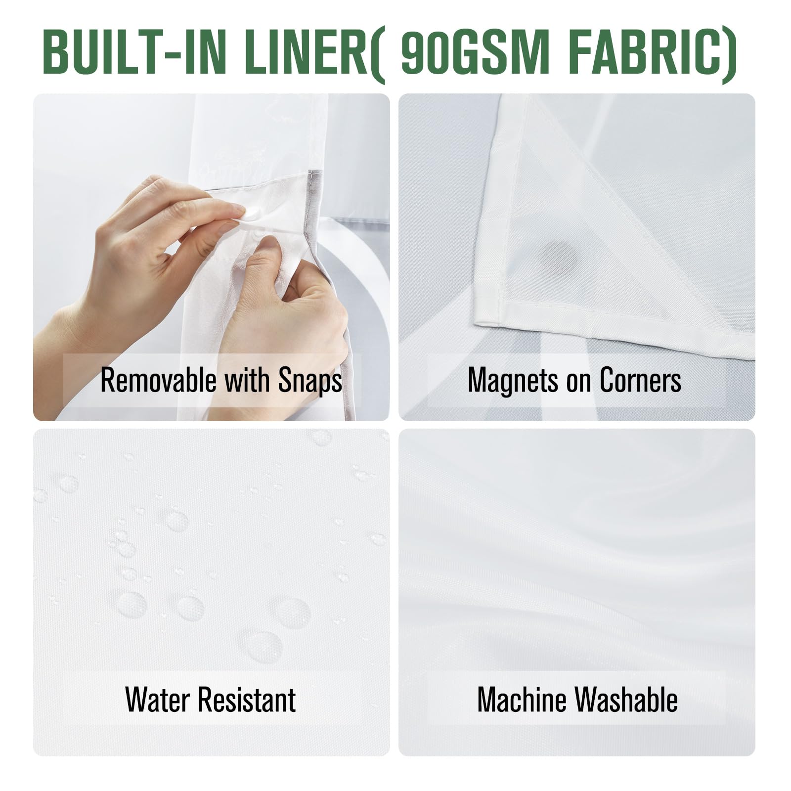 Yiatn Petit Rideau de Douche Gris sans Crochet avec Doublure en Tissu à Clipser – Style hôtel avec fenêtre supérieure en Maille Transparente, Design géométrique Moderne en Forme de Goutte d'eau,