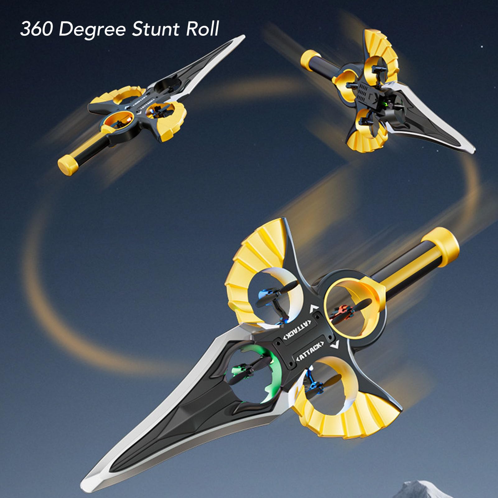 Garsent Flying Sword RC Planeador con Piloto Automático, Control Remoto de Acrobacias de Espada Voladora, Onda Manual, Avión RC Ligero, para Adolescentes y Adultos, Juguete de Avión de (Oro Negro)