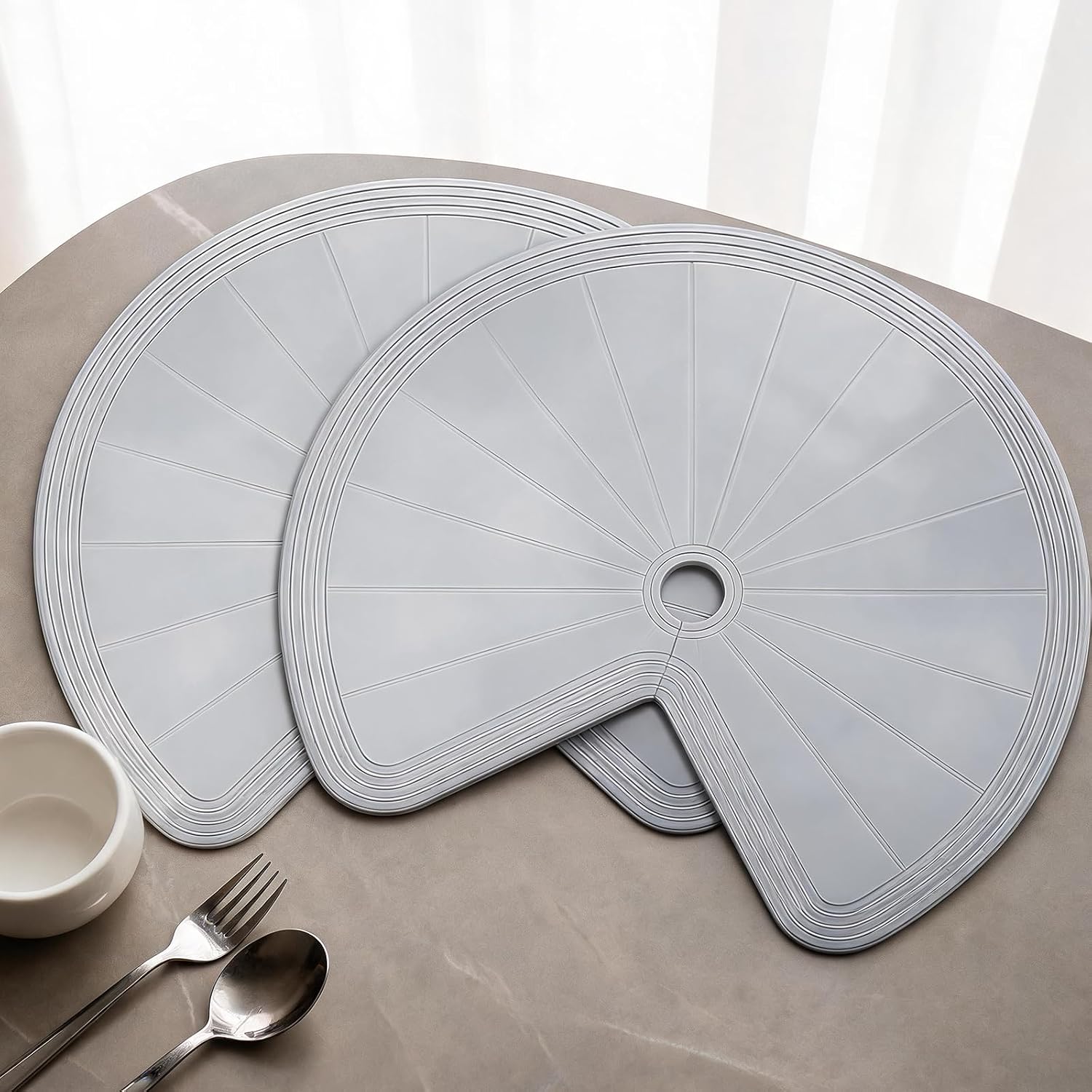2 Pcs Lazy Susan Cabinet Liner, 27 Inch Non-Slip Silicone Mat for Kitchen Turntables, Heat-Resistant for Added Convenience, Gray