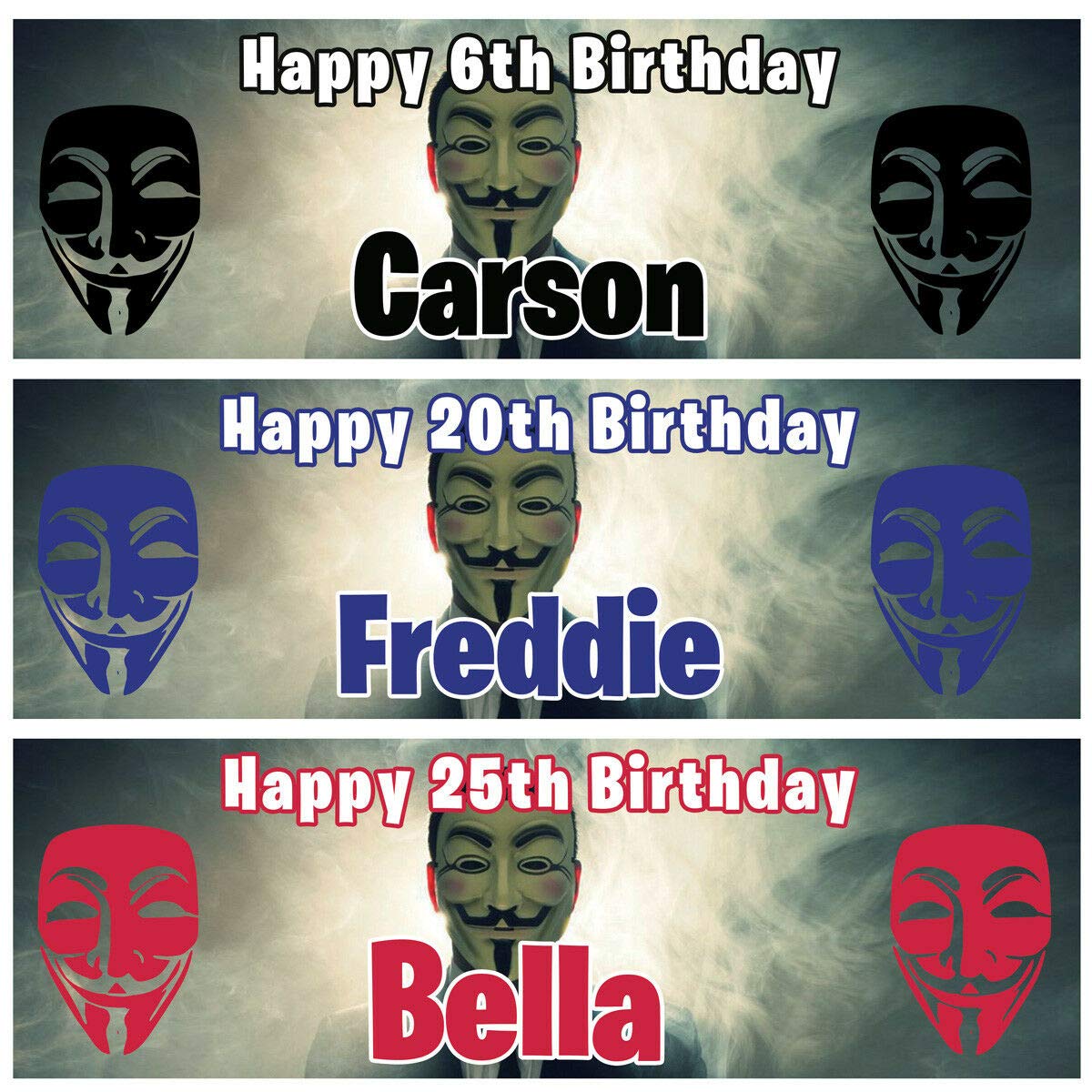 2 Personalised Birthday Banner Guy Fawkes Day Bon fire Hackers Party Poster Decoration