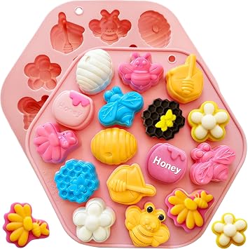 2Pack Bee Silicone Molds for Chocolate, Honey Bee Chocolate Mold Honeycomb Silicone Candy Molds Flower Honey Pot Shapes for Candy, Jelly, Sugar, Gummy, Cake Decoration, Fondant, DIY Ice Cube Tray
