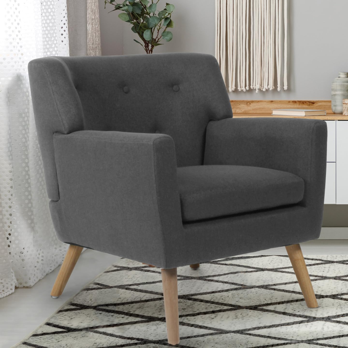 IDMarket – Sillón escandinavo LIV de tela gris antracita