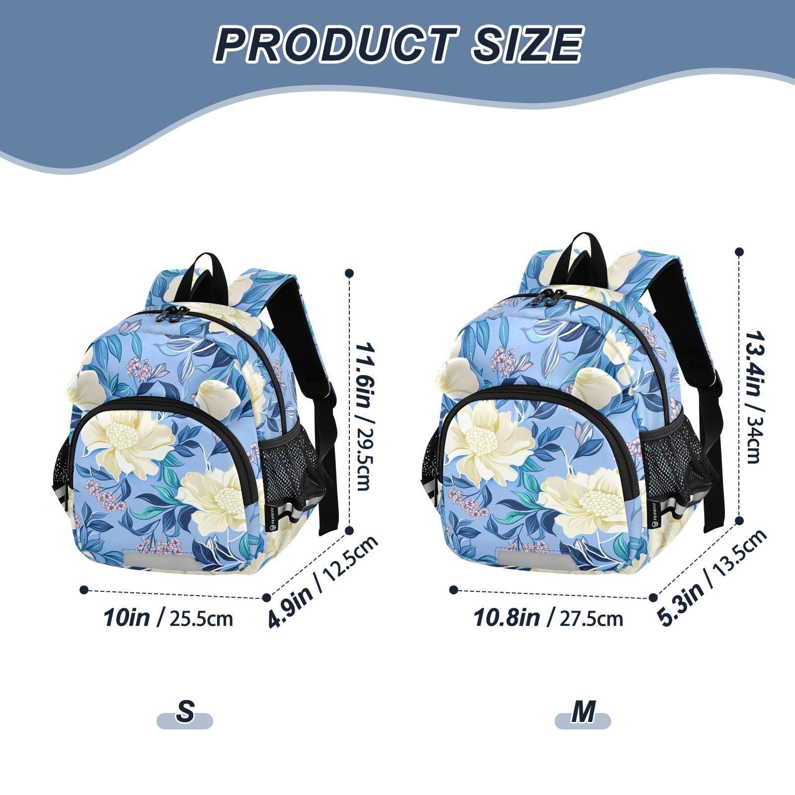 Creamy Flower Leaves Lightblue Toddler Harness Backpack for Boys Girls 3-6 Years Kids Backpack with Anti Lost Safety Leash Baby Protection Backpack for Travel Preschool Walking