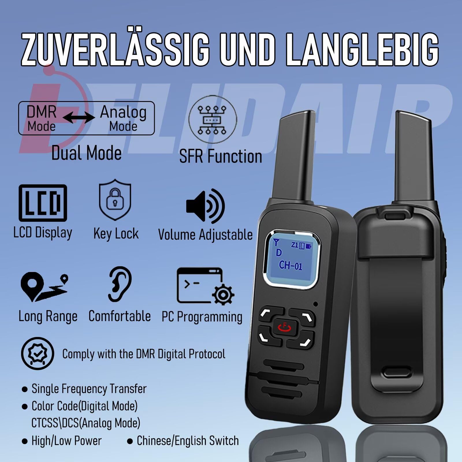 F-710 Funkgerät DMR Digital/Analog Dual-Mode Mini Walkie Talkie | mit LCD, PC-programmierbar,1450mAh USB-C,61g Leicht Tragbar Funkgeräte für Restaurant Sicherheit Reisen Outdoor, 1 Stück