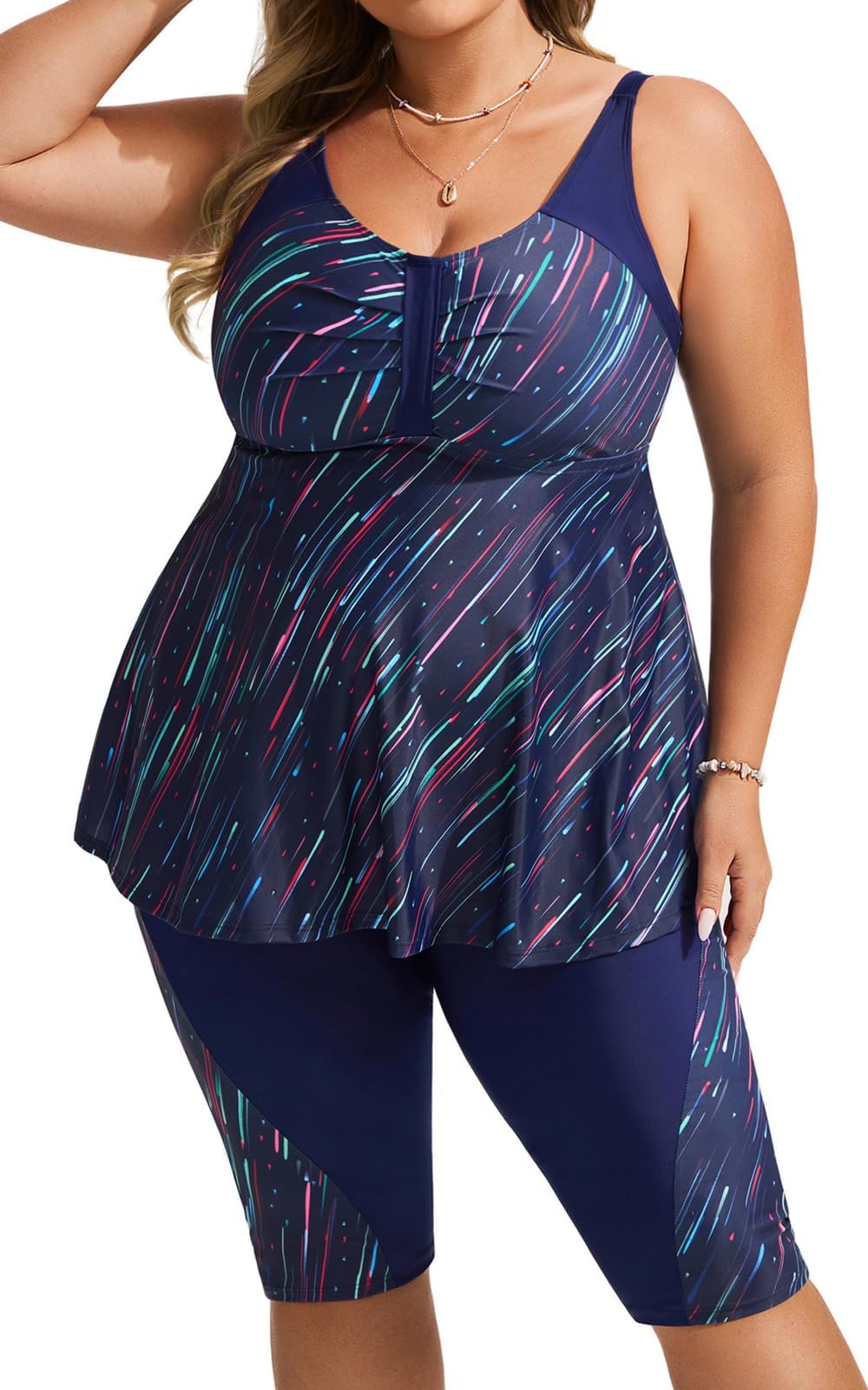 Hanna Nikole Tankini Costume da Bagno da Donna di Grandi Dimensioni Push Up Tankini Set in Due Pezzi Costume da Bagno Estivo a Vita Alta con Controllo della Pancia con Pantaloncini da Bagno