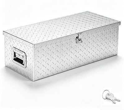 TUFFIOM 30" Aluminum Truck Bed Tool Box, Heavy Duty Diamond Plate Trailer Tool Box with Side Handle & Lock Keys, Tool Storage Organizer Chest for Pick up,Truck Bed,ATV,RV Trailer