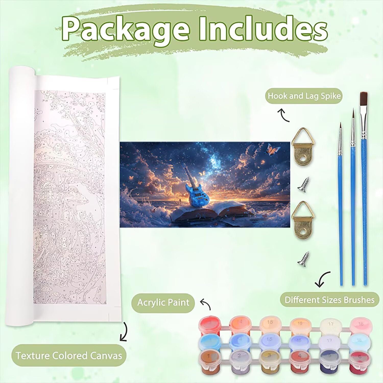 Groß Malen Nach Zahlen Erwachsene Gitarre,Bastelset Erwachsene Gemälde Buch,Kreativ Set für Erwachsene,DIY Handgemalt Ölgemälde Kit, Geschenk für Mädchen und Jungen, für Anfänger 80x160cm J0L-802
