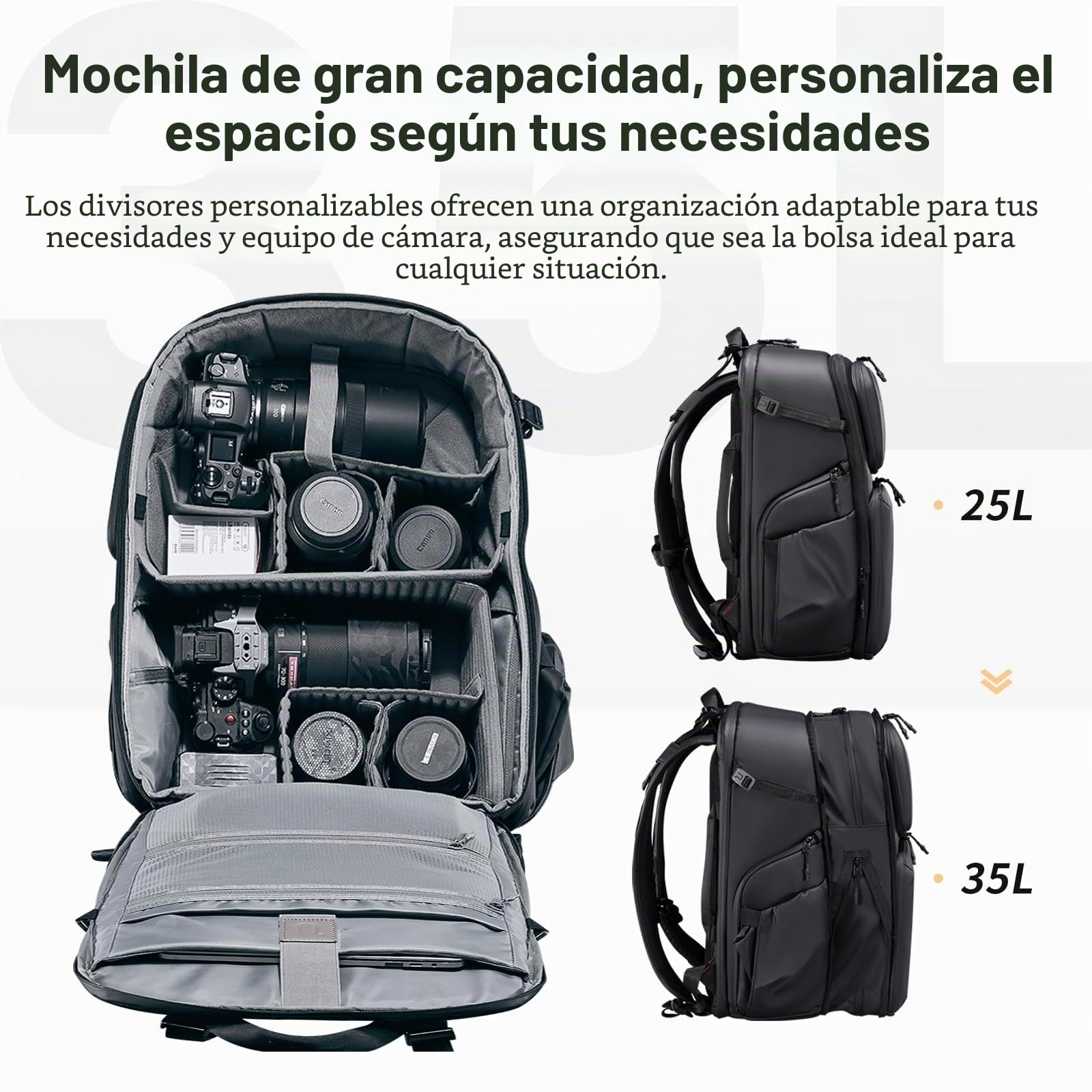 ULANZI BP10 Mochila Cámara Cáscara Dura, Bolsa de Cámara Impermeable Profesional Para Fotografía, Para Unisex Drone DSLR Cámara Sin Espejo Objetivo Trípode 17'', Portátil, Negro, 35L