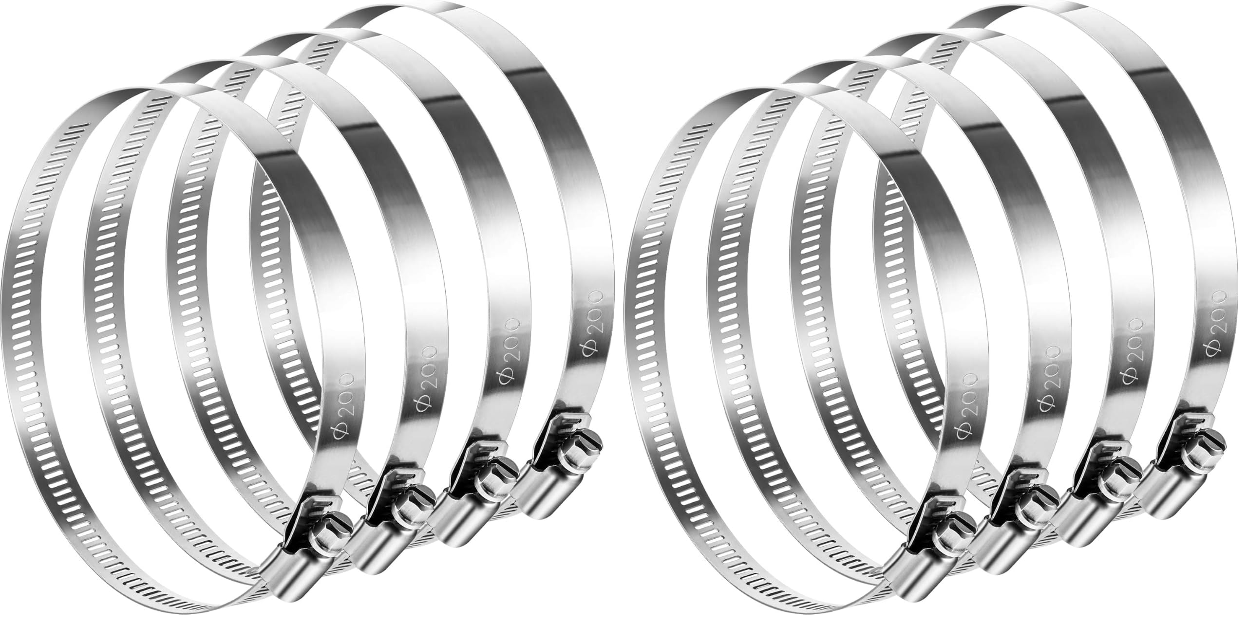 Boao 4 Pieces 8 Inch 304 Stainless Steel Worm Gear Duct Clamps (Pack of 2)