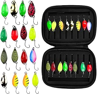 16 PCS Cuillere Peche Truite, Leurres de Pêche en Mer, Leurre Truite Cuillere, Hameçon à Truite, Cuillere Truite Hameçon Simple avec Sac de Rangement pour Brochet, Bar et Truite