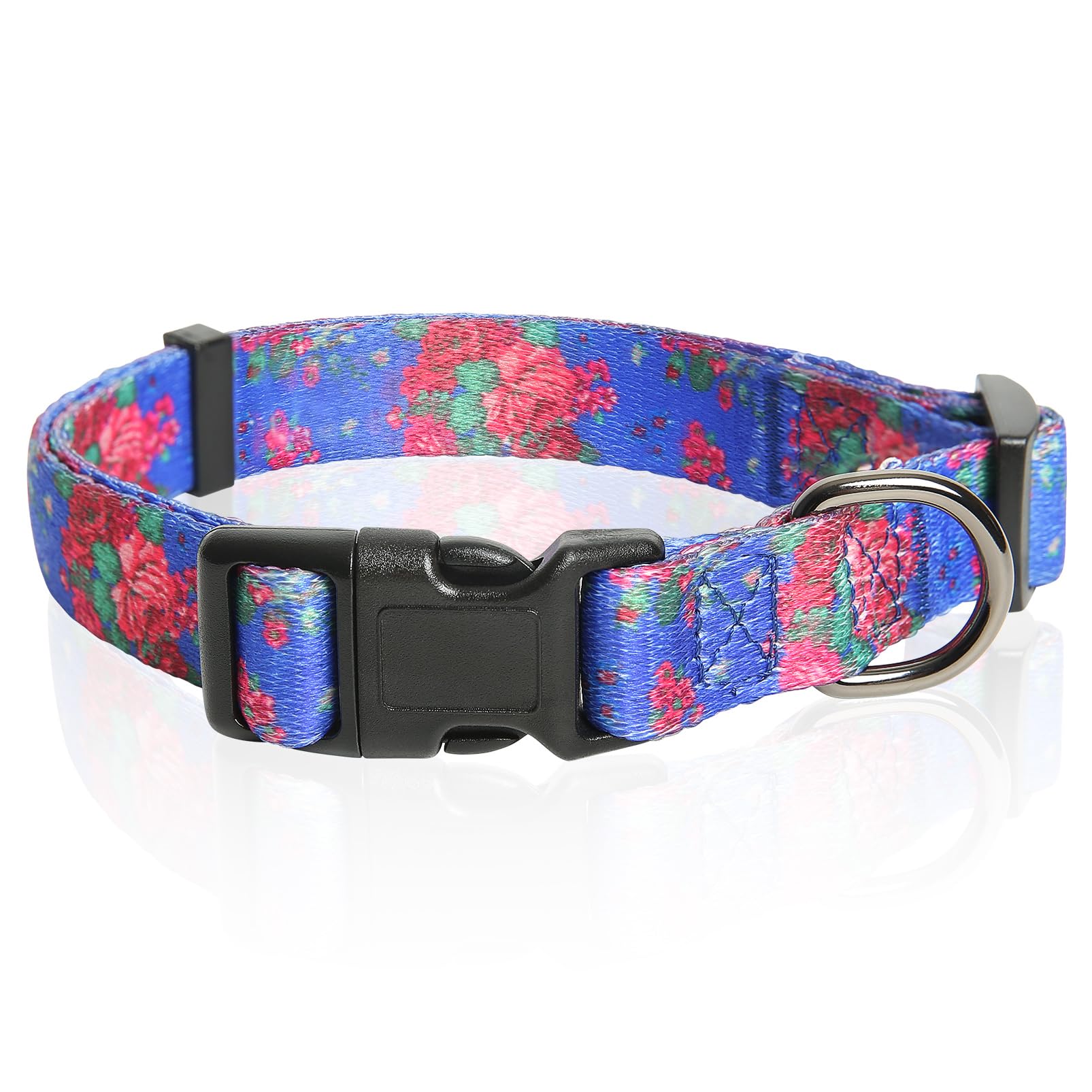 HEELE Collar Perro, Collar para Perros con Hebilla de Liberación Rápida, Cómodos, Ajustable, Lindos Patrones, Floral Collar para Perro Pequeño Mediano Grande, Flores Azules, L