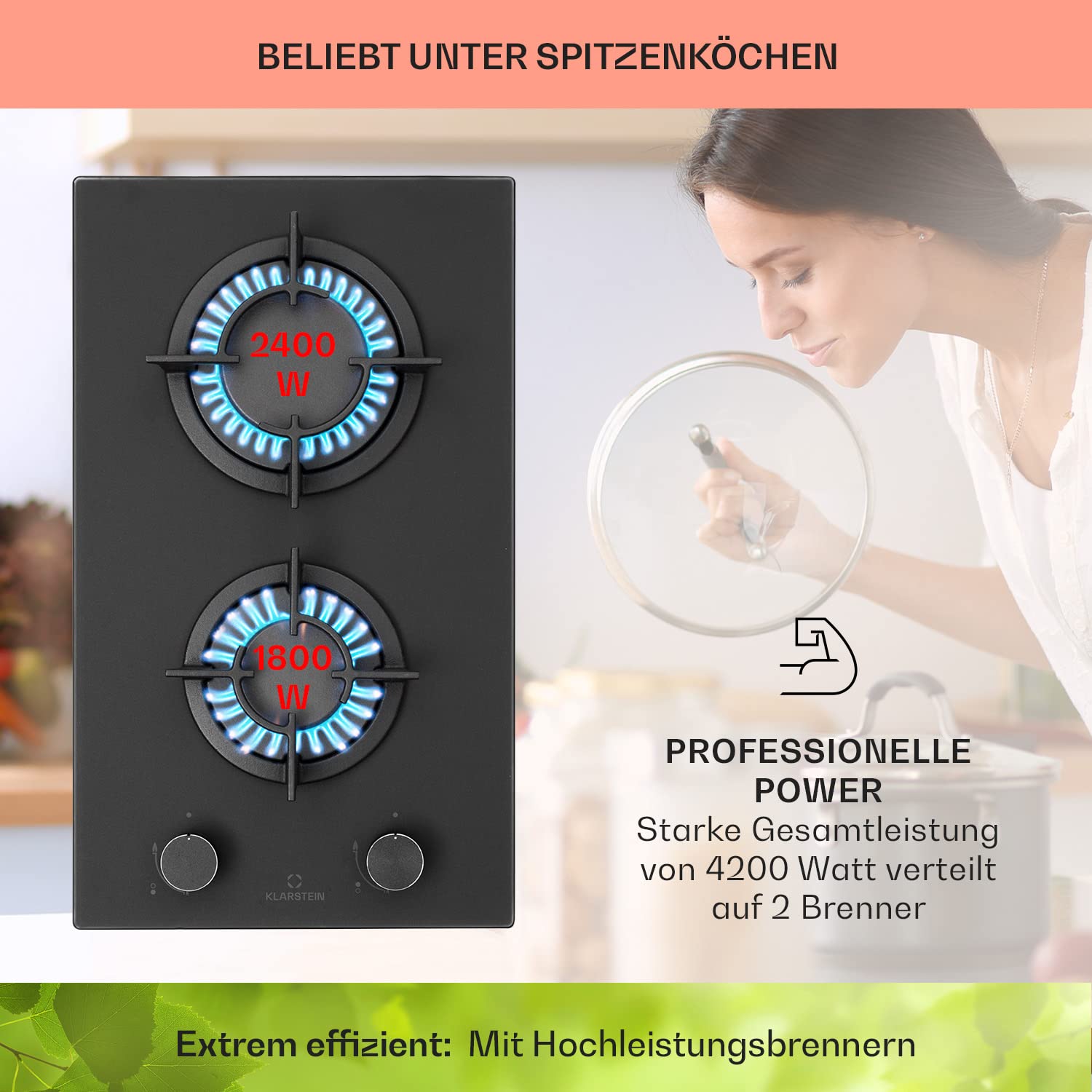 Klarstein Einbau-Gaskocher, Camping Gaskocher für den Innenbereich, Edelstahl 2-Flammig, LPG Gaskochfeld, Campingkocher mit Gas 2 Flammig, Gasherd für Propan- und Erdgas, Wok Brenner 4200W