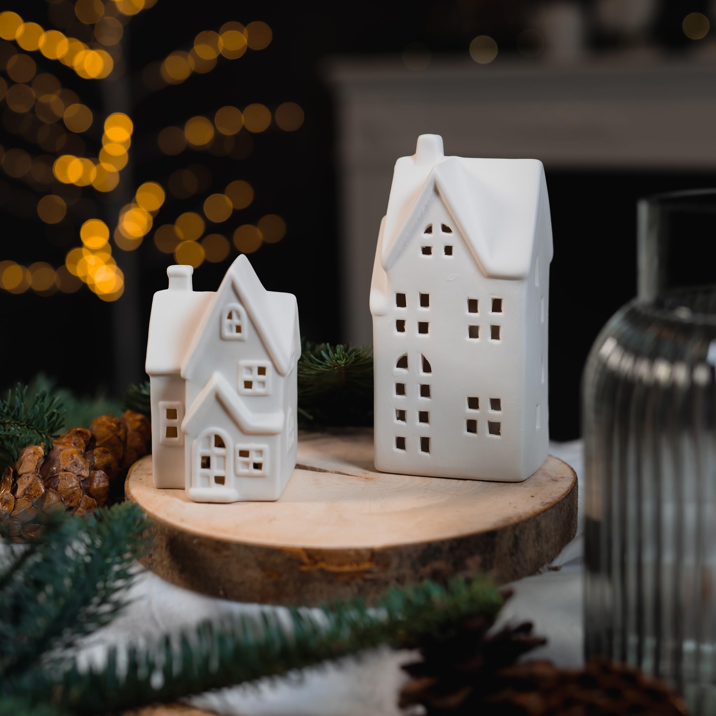 DARO DEKO Keramik LED Haus - weiß matt - 8 x 17 x 6 cm