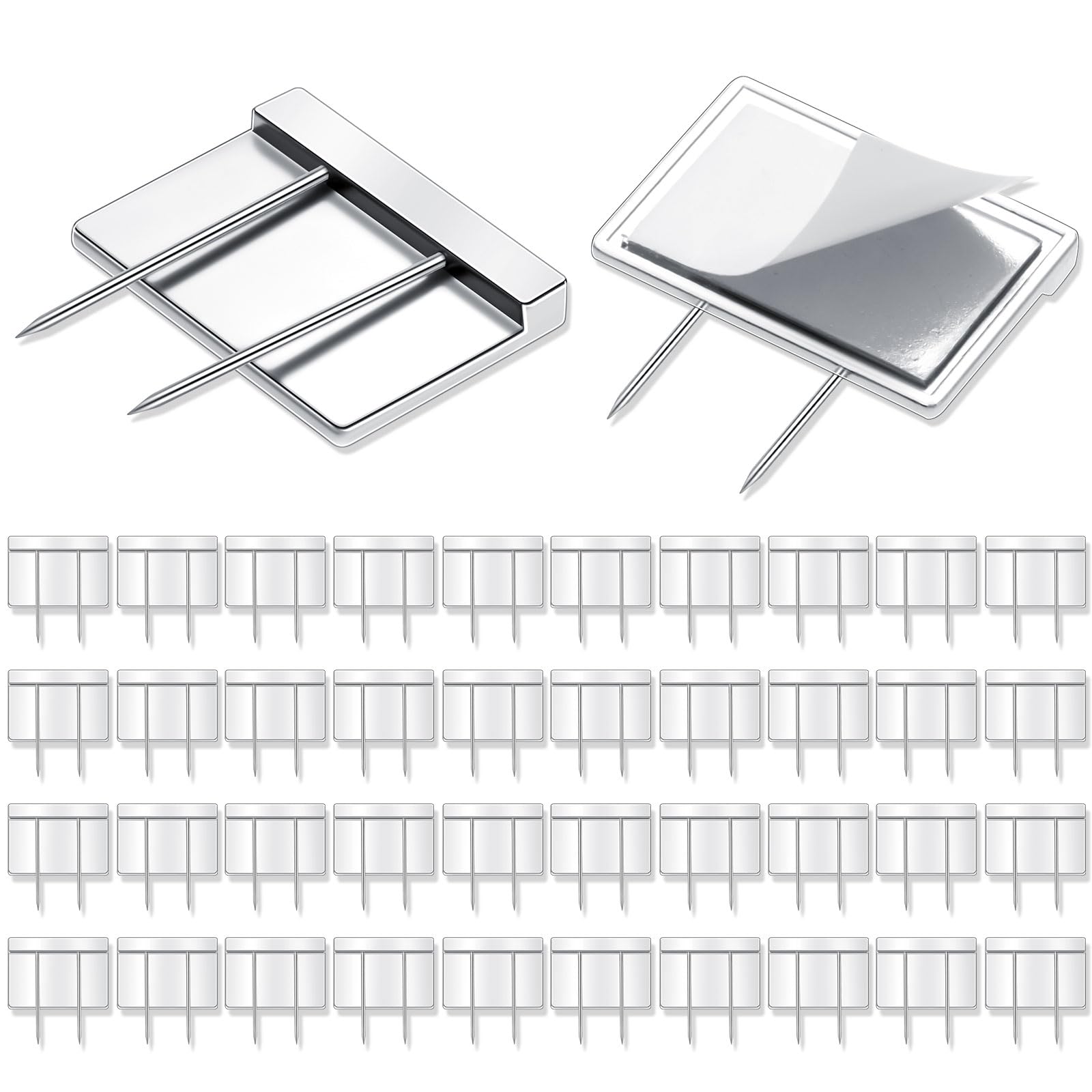 Amylove 40 Pcs Silver Cubicle Pins Partition Pins Fabric Clips Long Push Pins Cubicle Name Plate Holders Cubicle Partition Nameplate Pins for Office Cubicle Furniture Corkboard Fabric Mounting
