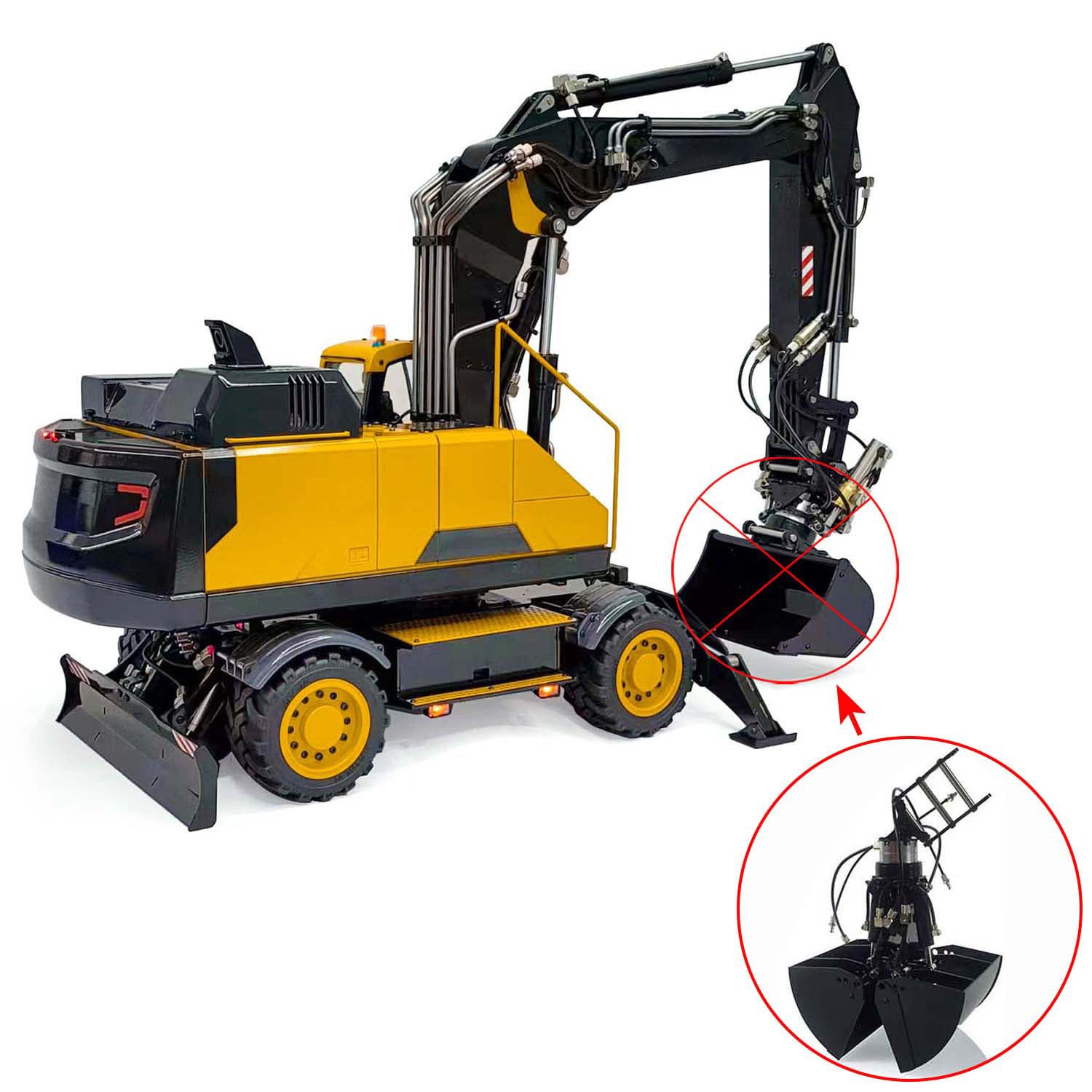 Een Graafmachine Voor De Bouw Uitgerust Met Een Hydraulische Betonbreker Breekt Versterkte Betonplaat Tegen Troebele Hemel Op Image251759797