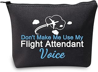 VAMSII Funny Pilot Flight Attendant Gifts Don't Make Me Use My Flight Attendant Voice Makeup Bag Gifts for Stewardess Flight Crew, Flight Attendant Makeup Bag,