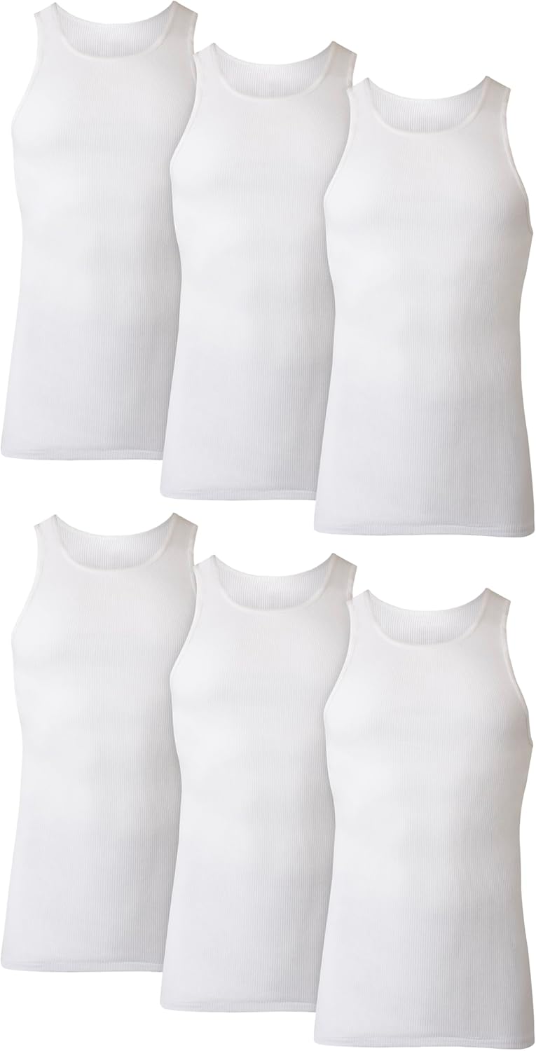 Hanes Men's Tank Top Undershirt Pack, Moisture-Wicking Cotton Ribbed Tanks for Men, Multi-Pack, White or Black/Gray GreenCircle Certified: Certified Environmental Facts Label