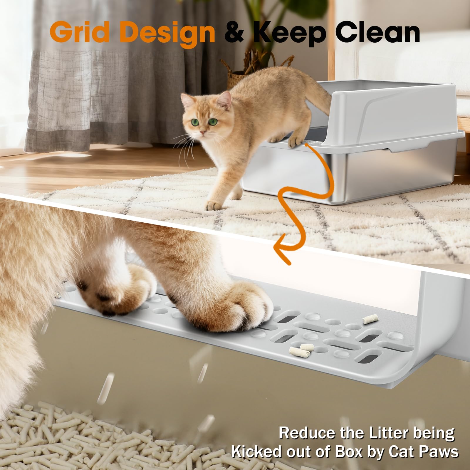 2PACK Stainless Steel Cat Litter Box with Lid, High-Sided Metal Litter Pan for Small Cats, Kitty Litter Box, Non-Stick & Odor-Resistant, Anti-Urine Leakage, Easy to Clean, Scoop Included - image 8