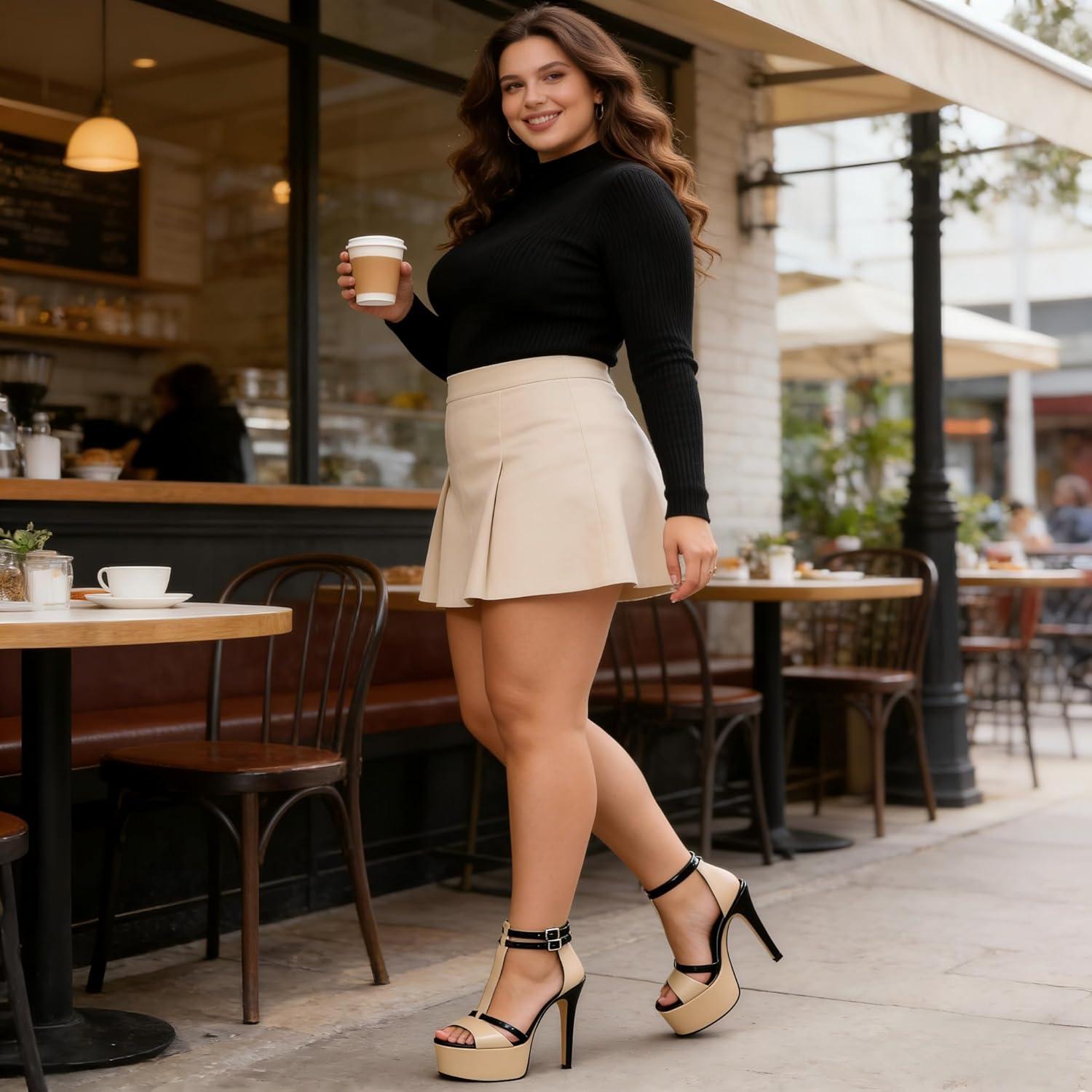 Esvowido Platform Heels for Women Open Toe T-Strappy Stiletto High Heels Sandals 5.5 Inch Double Ankle Strap Pump Shoes with Back Zipper - Image 5