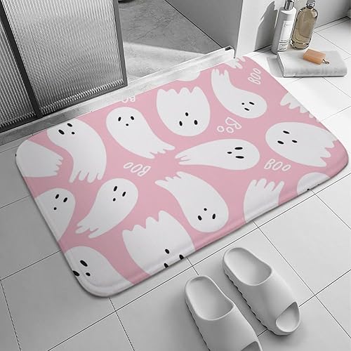 MoBlinko Tapete de baño con diseño de fantasma, color rosa, con patrón de Halloween, antideslizante, lavable, para puerta interior, cocina, pasillo,