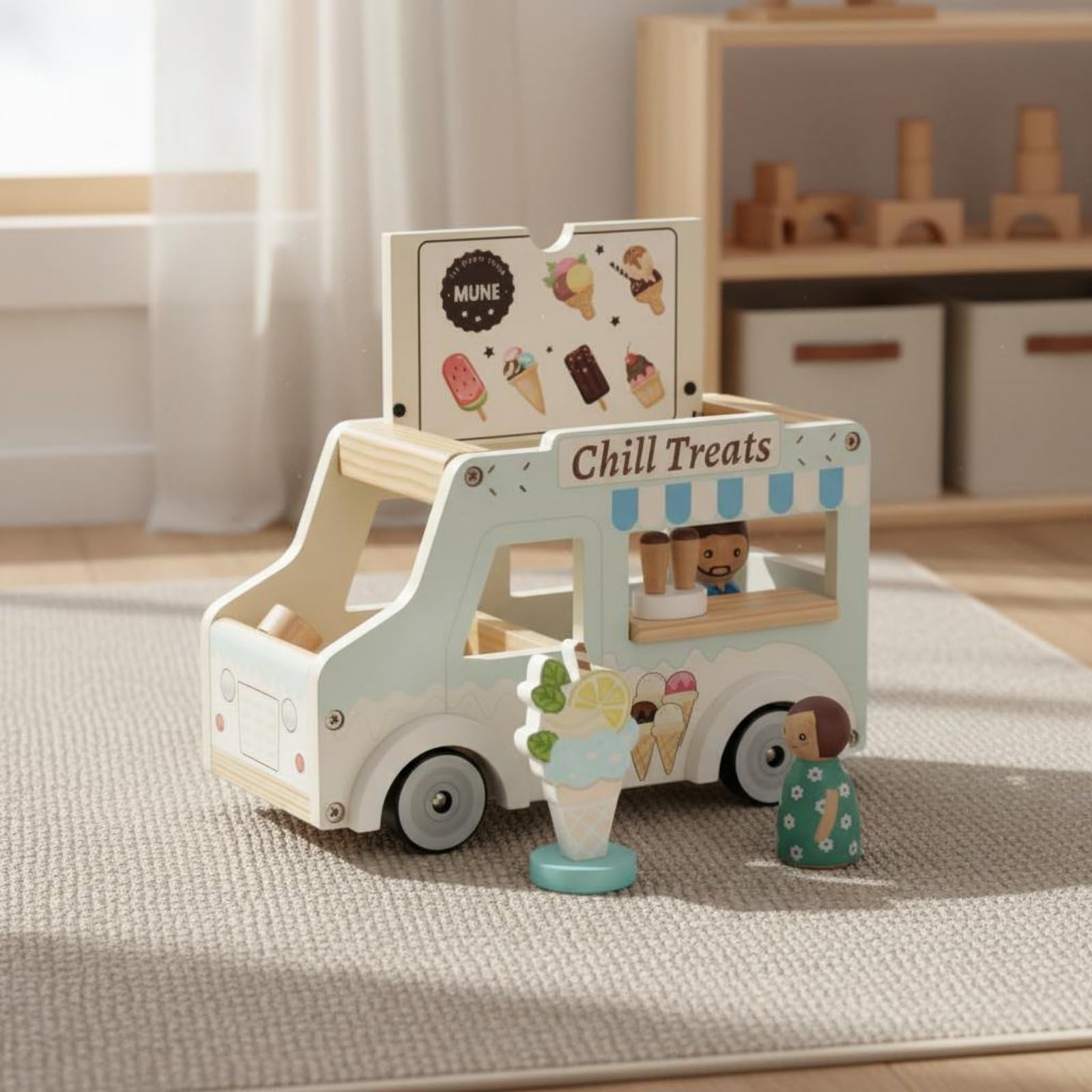 Children Learning Carrello Gelati Giocattolo Girello Carretto Carrellino Design a Carretto con Sportelli E Display Supporta Equilibrio E Imitazione Adatto per Gioco in Casa Cameretta Scuola