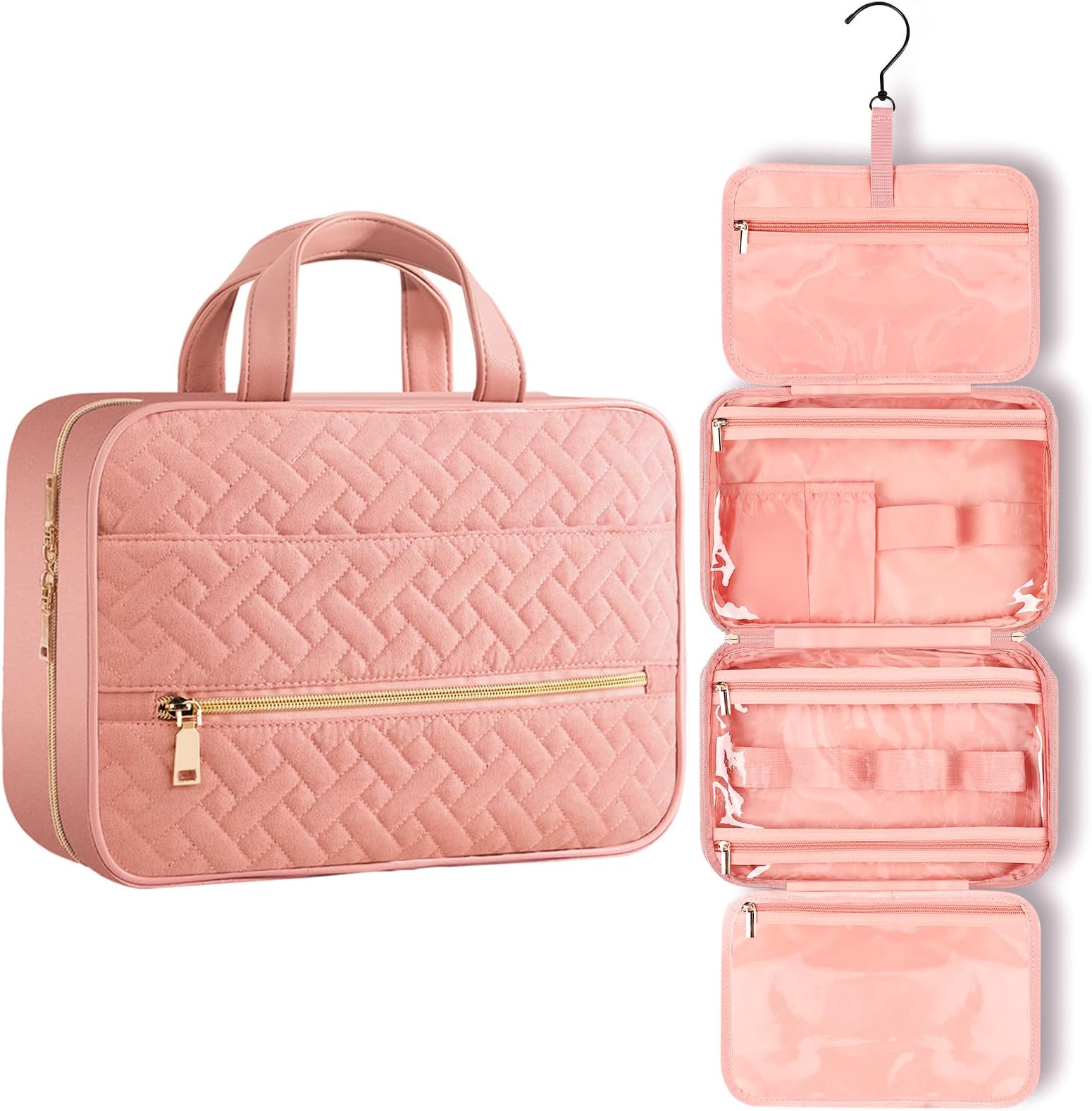 BOOMRICH Toiletry Bag Travel Bag for Women and Men with Hidden Sturdy Hanging Hook, Water-Resistant Makeup Cosmetic Bag Travel Organizer for Toiletries, Shampoo, Accessories, Bathroom Showerโฆ