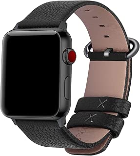Fullmosa Compatible Watch Band 44mm 42mm 40mm 38mm, Genuine Leather Band Compatible Watch Series 4,Series 3, Series 2, Series1 Nike+ Hermes&Edition, 44mm 42mm Black+Gunmetal Buckle