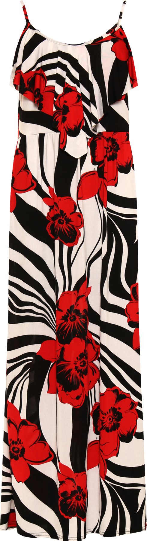 WearAll Plus Womens Strappy Sleeveless Long Maxi Dress Ladies Floral Print Stretch New - Red - 26-28