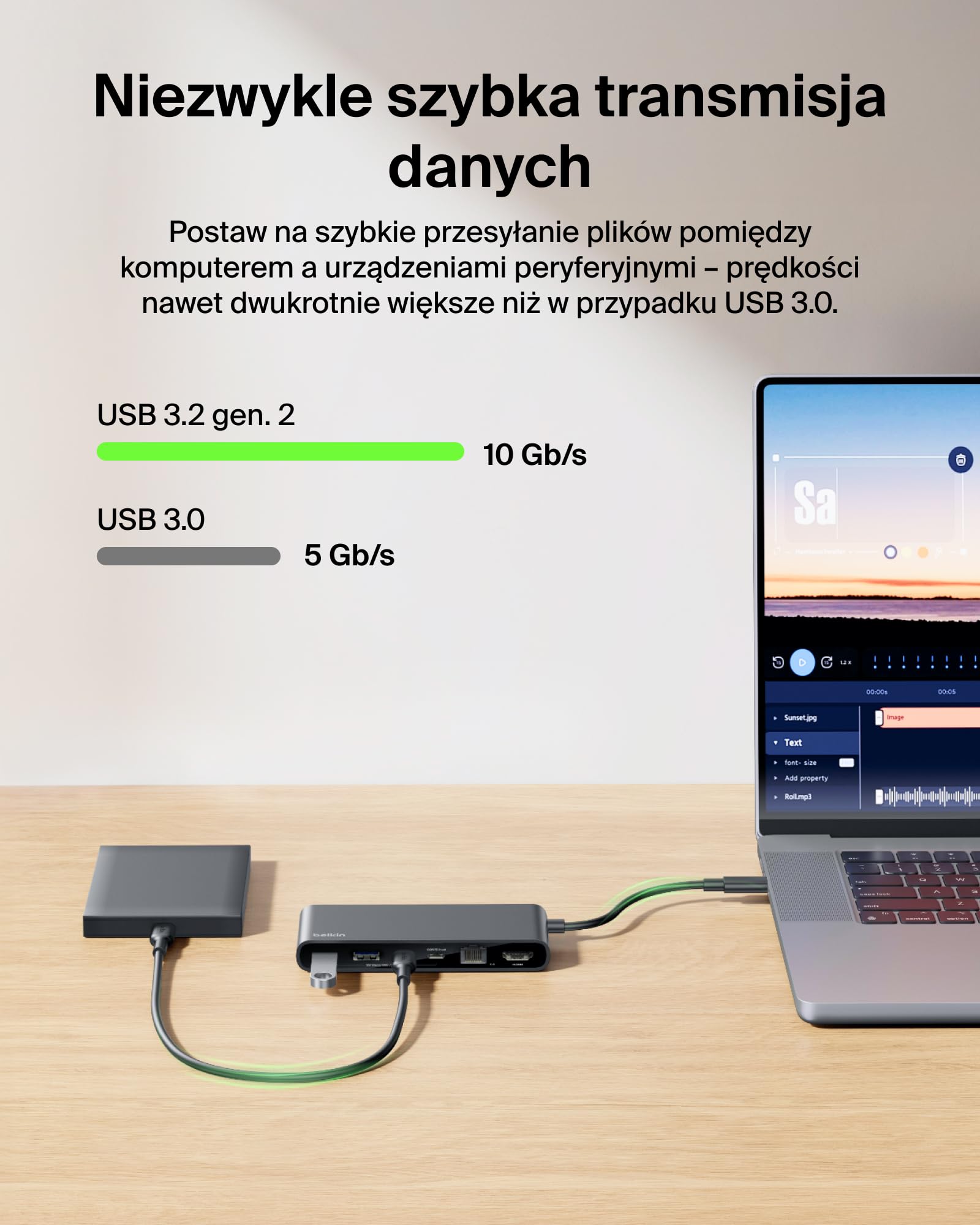 Belkin Connect 8-portowy USB C Hub, Obsługa Wyświetlaczy do 4K przy 60 Hz – Działa z Urządzeniami Mac, Windows i Chromebook – 100 W PD, Transmisja Danych 10 Gb/s, Ethernet 2,5 Gb/s – Czarny