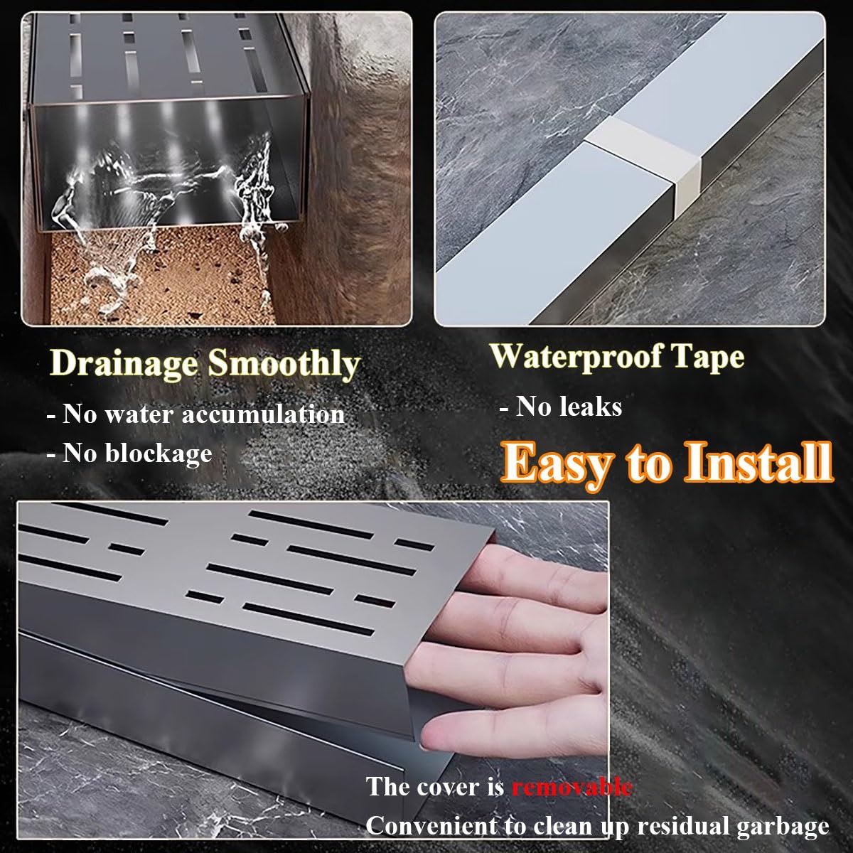 Canaleta de Drenaje de Acero Inoxidable para Exteriores, Sistema de canaletas de Drenaje con Rejilla de Ranura Estrecha para jardín, Patio, Entrada de vehículos, eliminación rápida de Agua/f