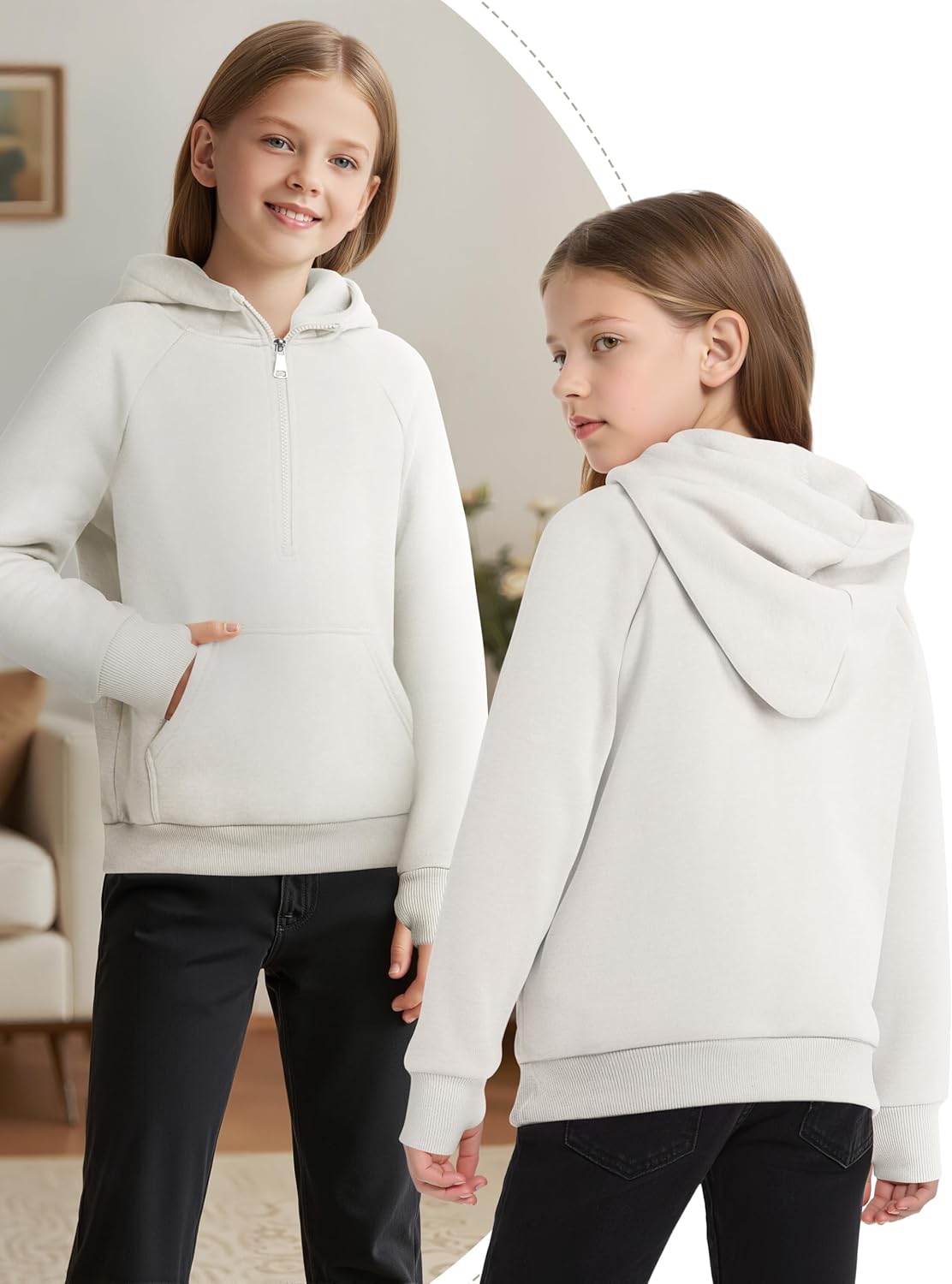 Cubear Girls Half-Zip Fleece Hoodie Sweatshirt Fashion Long Sleeve Pullover Top with Thumb Hole Preppy Clothes for Teen Girls - Image 3