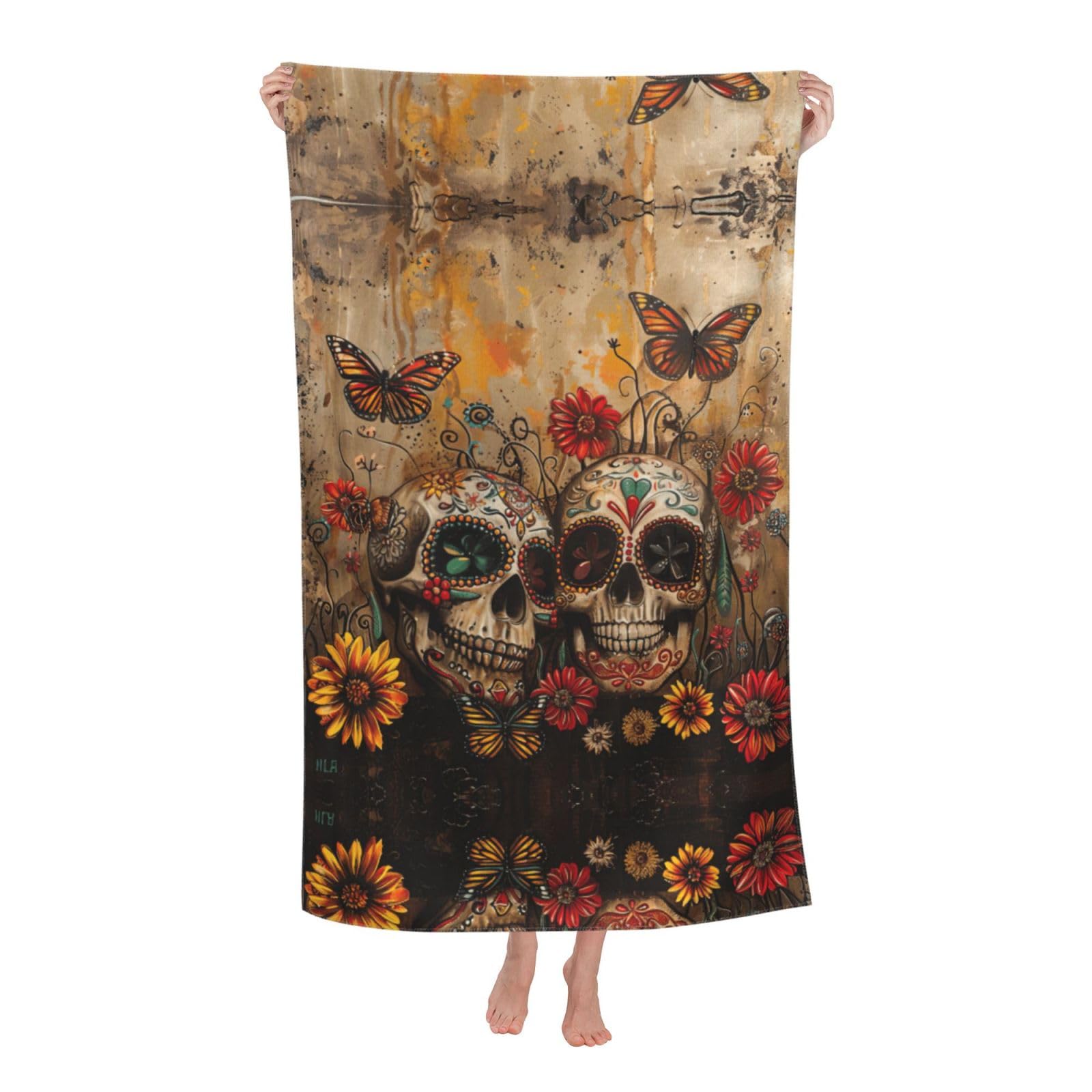 KPXXAQT Sugar Skulls Butterfly Print Oversized Adult Beach Towel Quick-Dry Travel Swimming Camping Outdoor Adventures