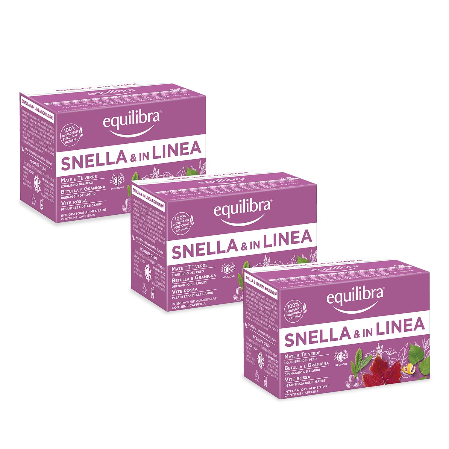 equilibra Integratori Alimentari Tisane, Tisana Snella e In Linea, 100% Ingredienti Funzionali per l'Equilibrio del Peso Corporeo, con Mate e Tè Verde, Materiali 100% Riciclabili, 3 Pezzi da 15 Filtri Snella & In Linea 15 unità (Confezione da 3)