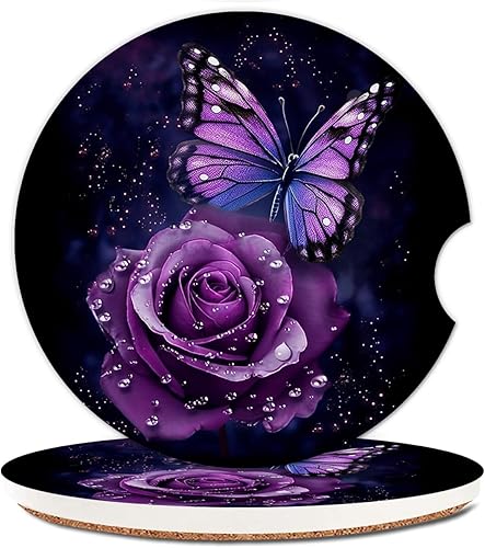 Portavasos de cerámica para mujereshombres, bonitos portavasos absorbentes para automóvil con muesca de dedo de 2.56 pulgadas, paquete de 2,