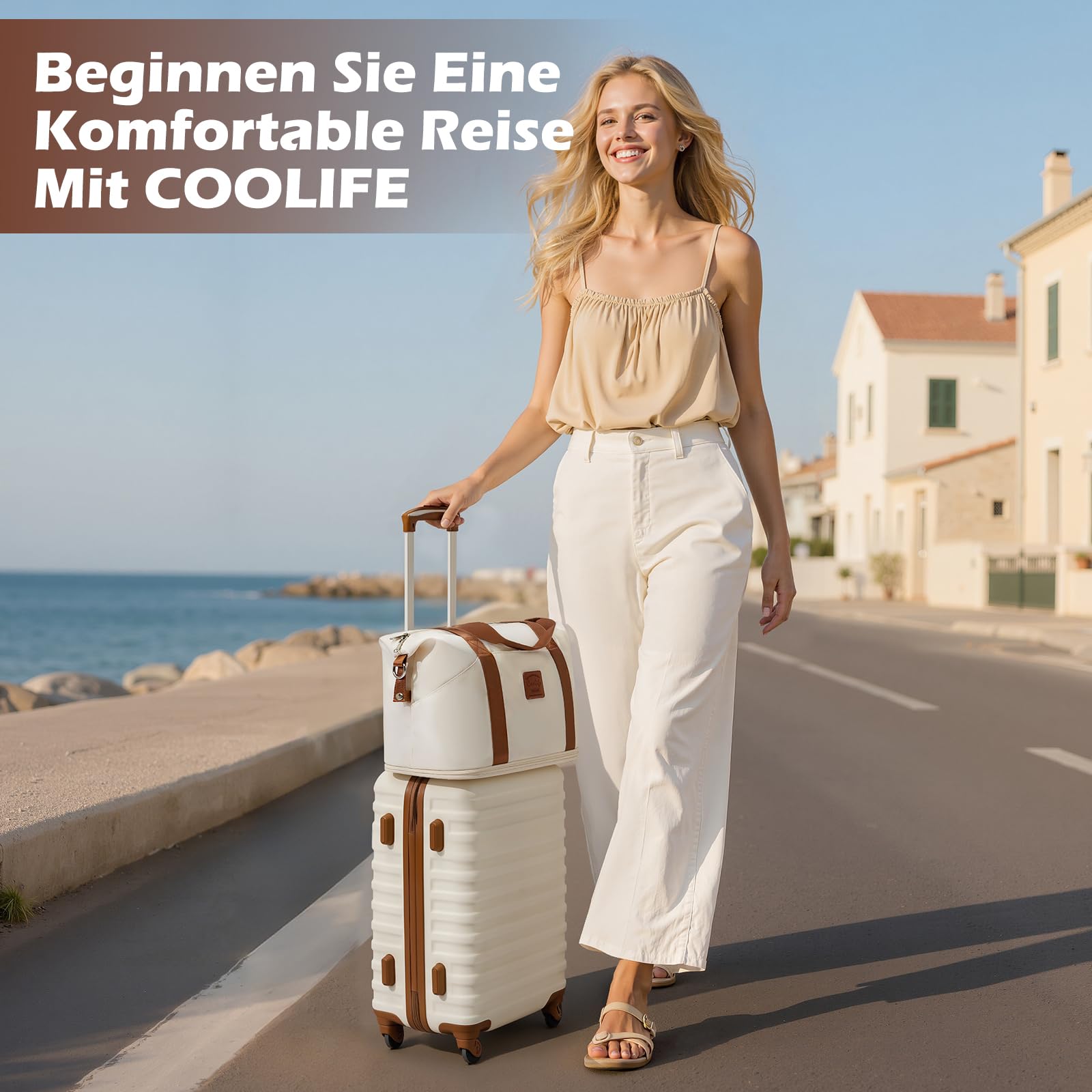 COOLIFE Koffer Trolley Koffer Reisekoffer von ABS Hartschalen Trolley 4 Rollen TSA-Schloss Der Koffer Enthält 1 Reisetasche und 1 Kulturbeutel