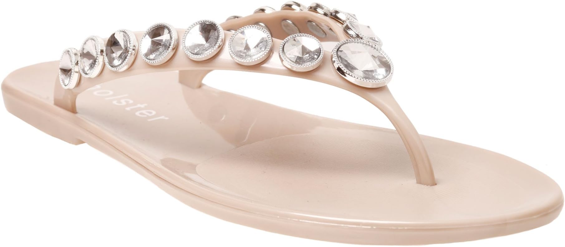 Women's Vegan Jeweled Beachside Flat Jelly Sandals (9, Champagne)