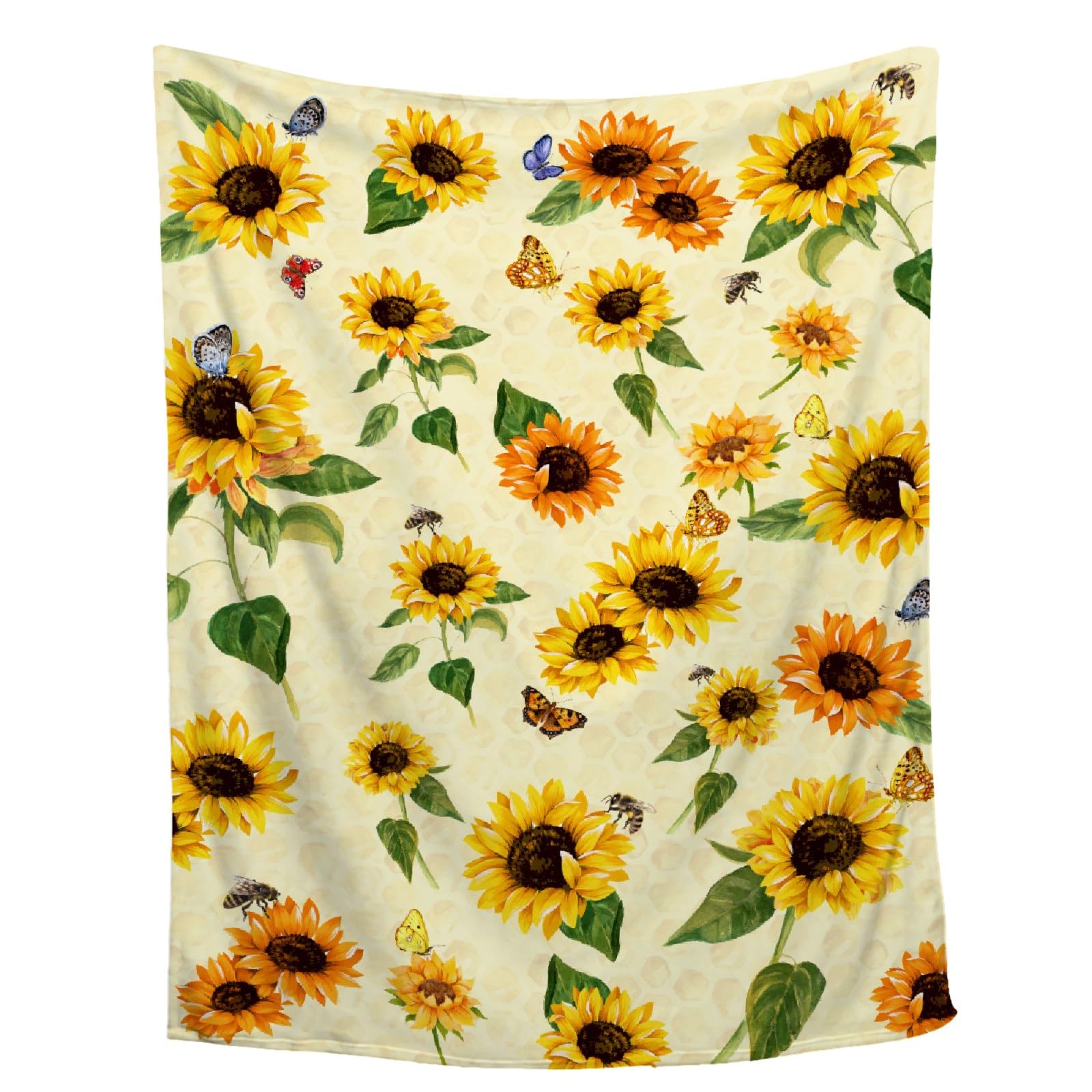 ZOCHOTEN Sunflower Flannel Throw Blanket Soft Comfortable Sunflower Gifts for Toddler Women Men Butterfly Yellow Blanket for Couch Bed Outdoor 40