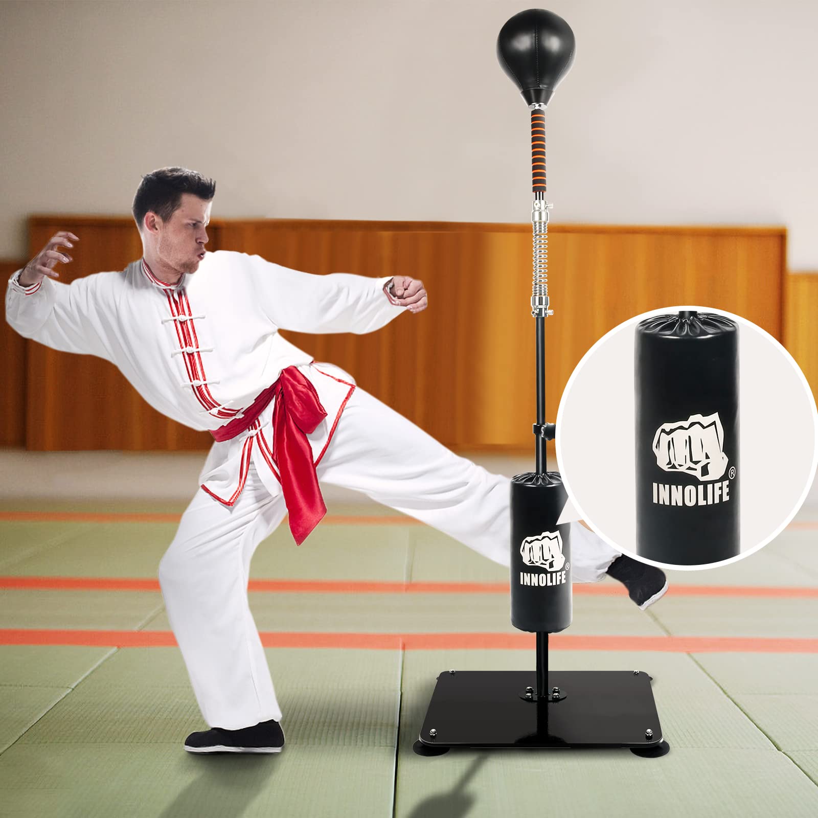 Boxing Bag With Stand INNOLIFE Boxing Spinning Speed Bar Reflex