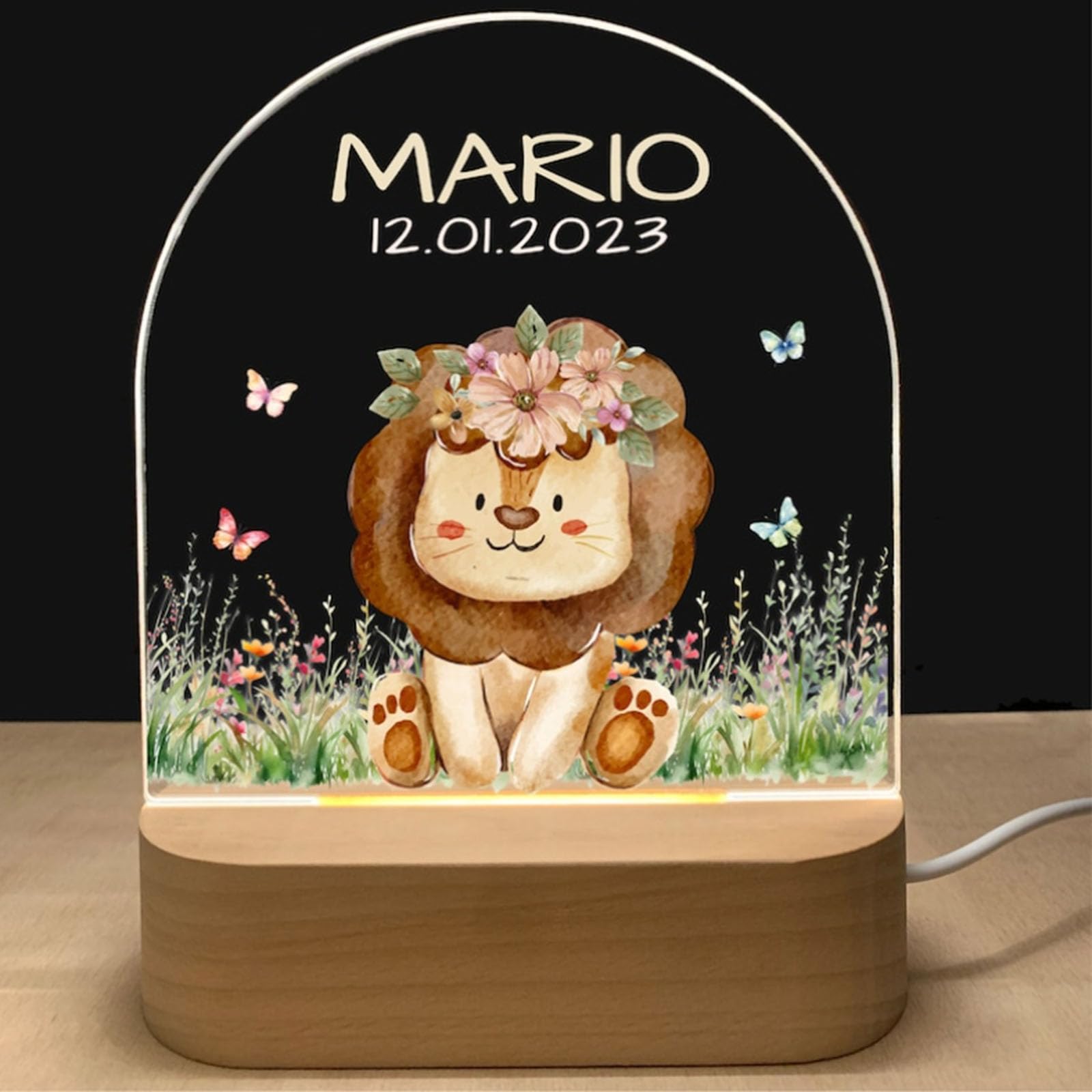 Lampara Personalizada con Nombre - Lámpara Mesita Noche Infantil, Regalo Originales de Lampara Infantil para Recién Nacidos, Bebé, Niñas, Niños, Regalo Bautizo, Luz Nocturna Infantil, Regalos Navidad
