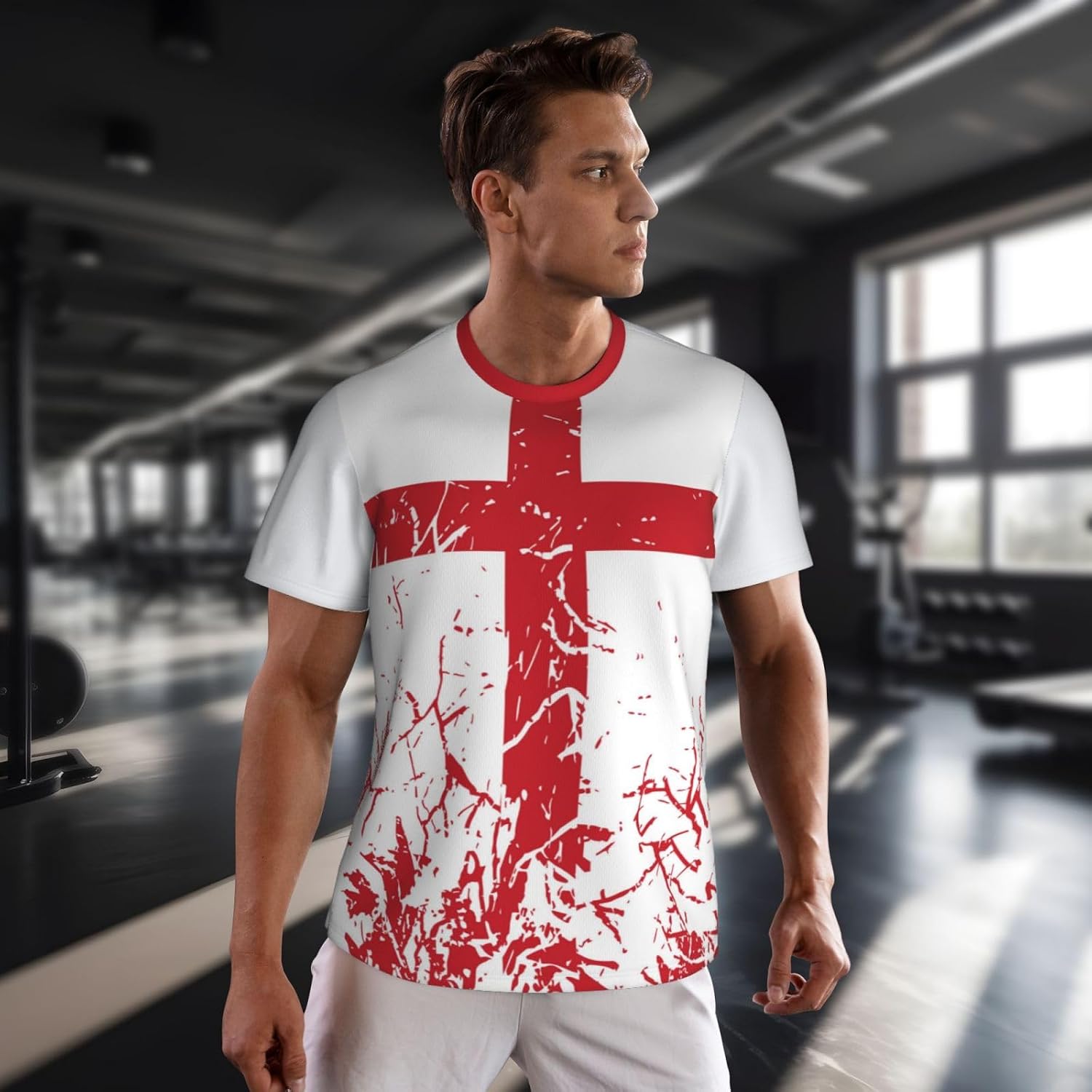 England Flag Grain Sports Jersey Mesh T-Shirt 3D Print for Running Cycling Soccer Tennis Fitness Climbing Shirts