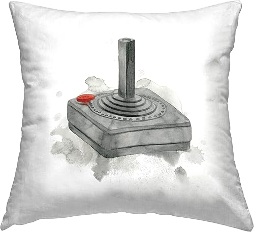 Stupell Industries Grace Popp - Almohada vintage con diseño de joystick Atari, 18 x 18 pulgadas, color gris