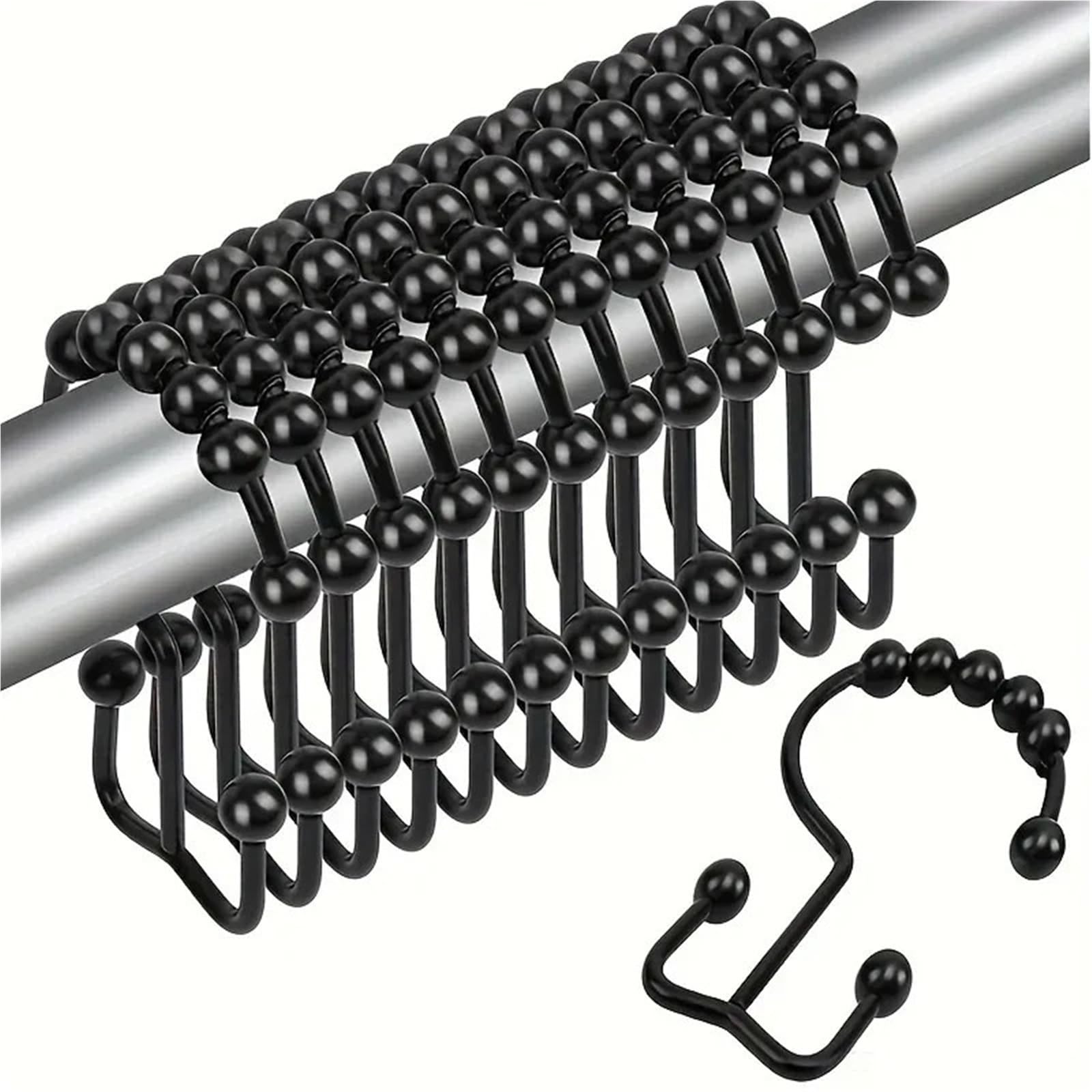 Shower Curtain Rings Metal Shower Curtain Hook, Iron Double Ring,Bathroom Hardware Accessories(6pcs Black)