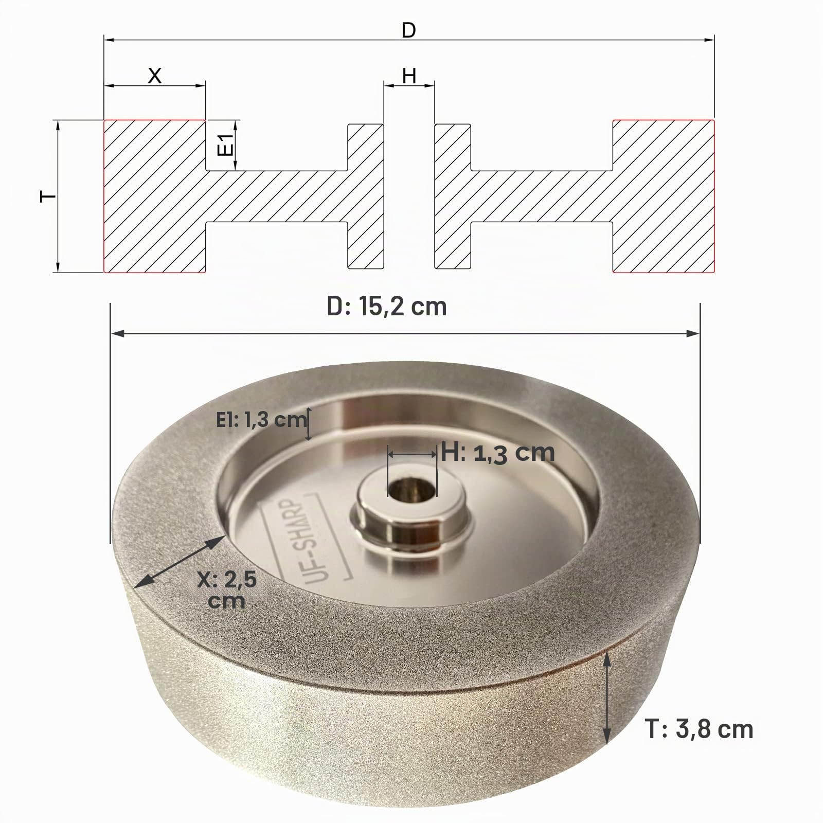 150mm CBN Schleifscheibe 180er Körnung, 6"x 1.5" x 1/2"(Lochdurchmesser), Körnung 180,Zum Schärfen von HSS-Werkzeugen (6"x 1.5" x 1/2")