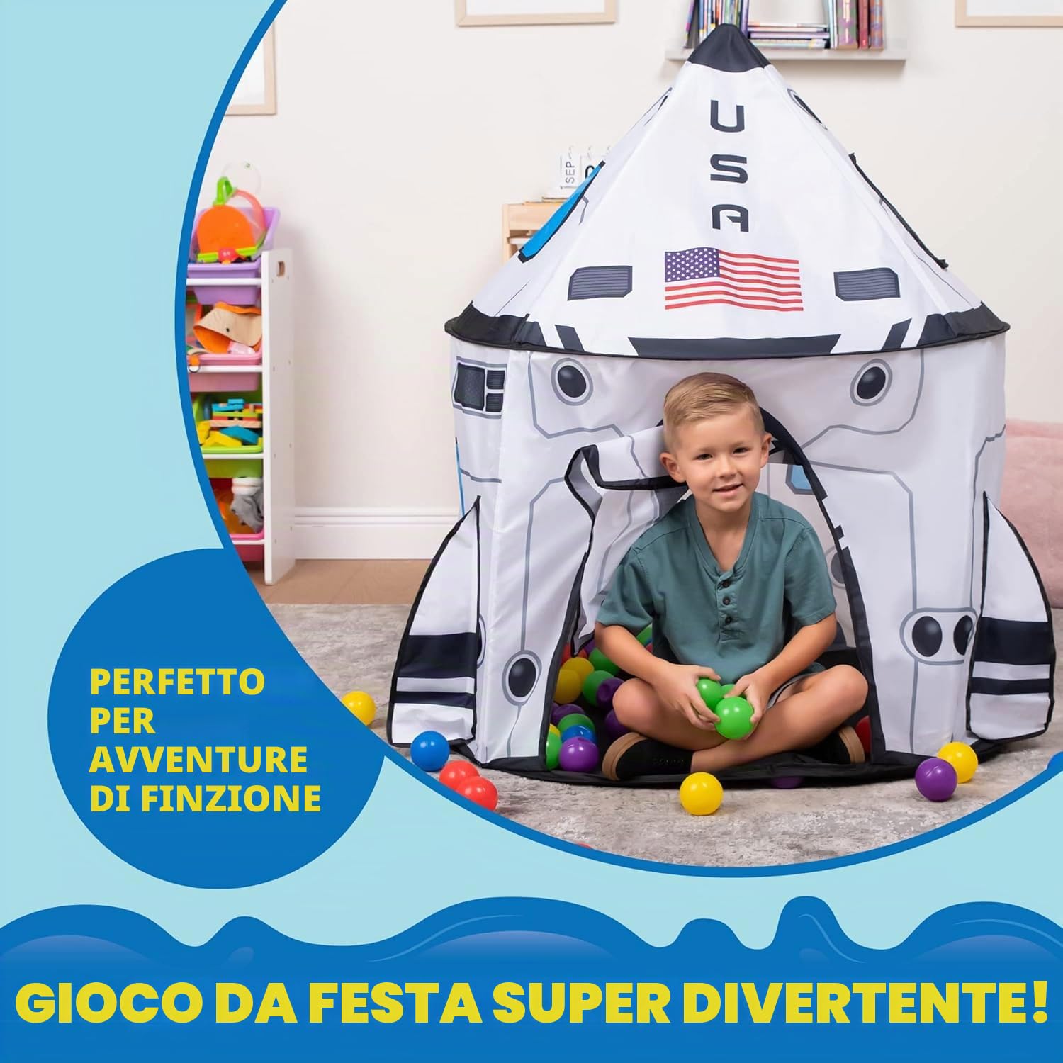 JOYIN Tenda per Bambini Razzo Spaziale Pop Up, Portatile Pieghevole Space per Interni ed Esterni