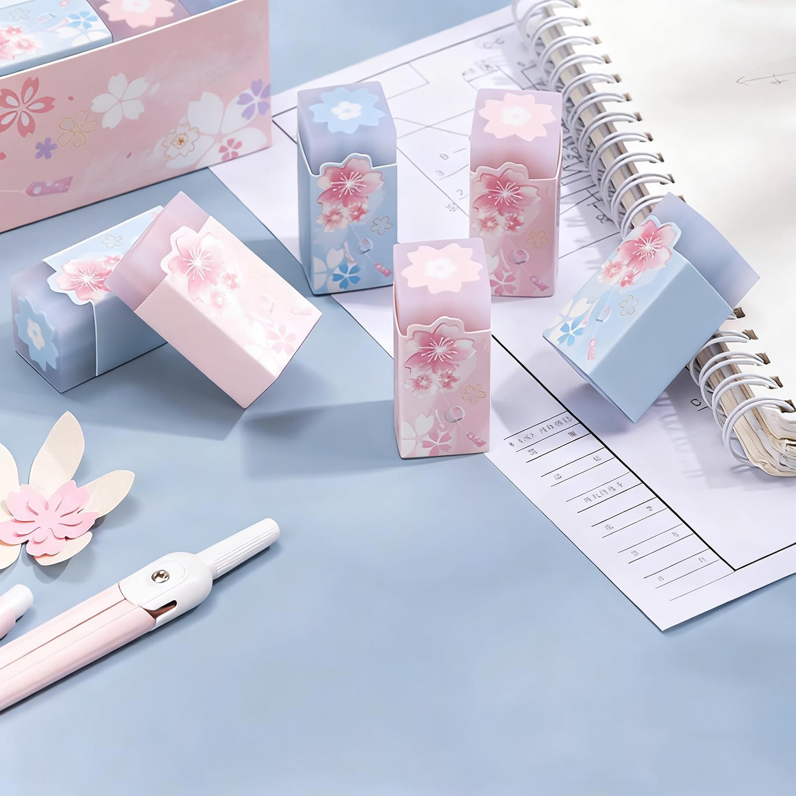 GZBABY Cherry Blossom Patternt Erasers 6 Pcs, Cute Cartoon Eraser, Stylish and Durable (Rectangle)