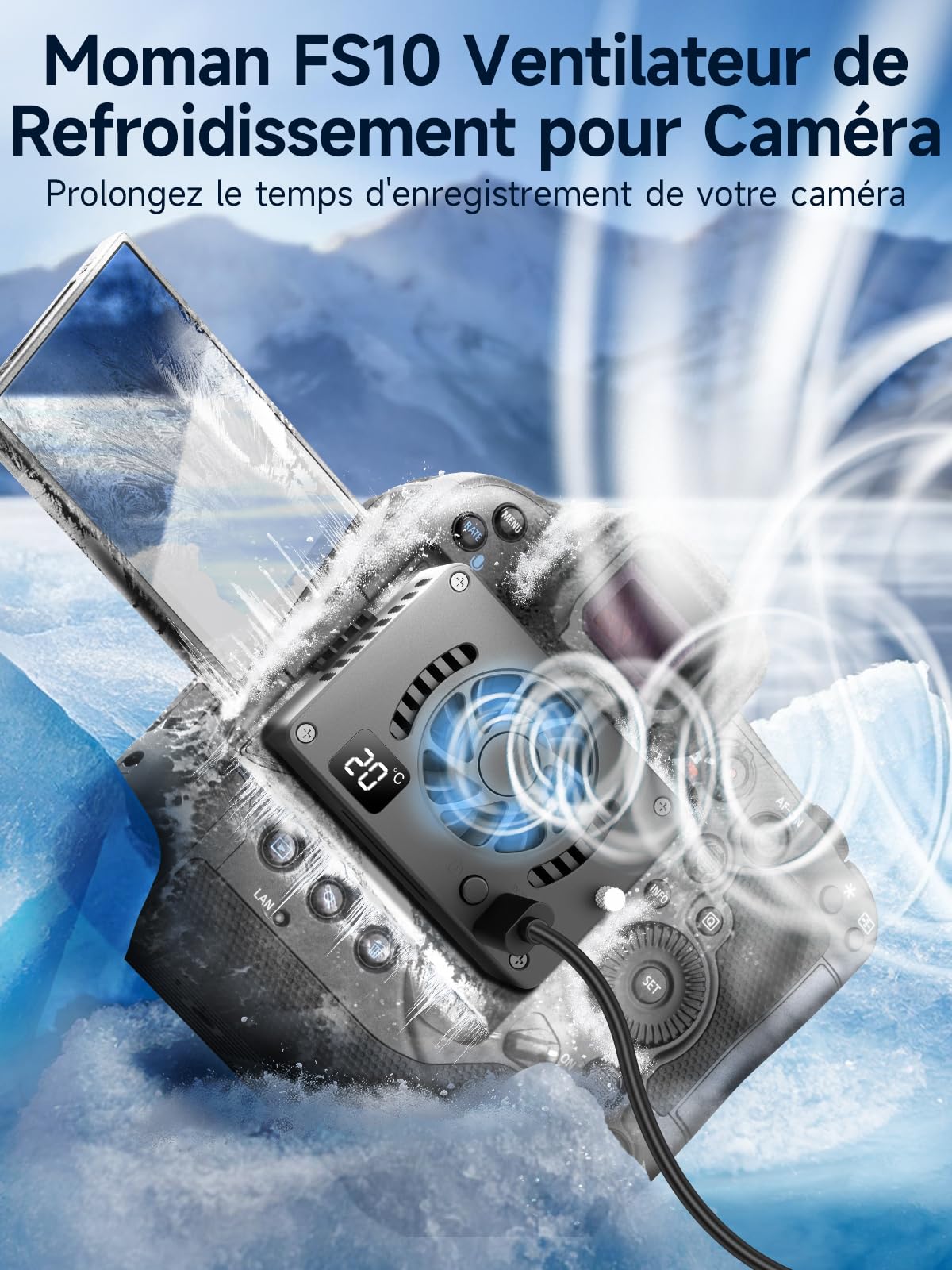 Moman FS10 Ventilateur de Refroidissement Caméra – Refroidisseur à Semi-conducteurs USB-C avec Écran, pour Vidéo 4K, Compatible A7M4/ZV-E1/A6700/FX3/R6/X-T4